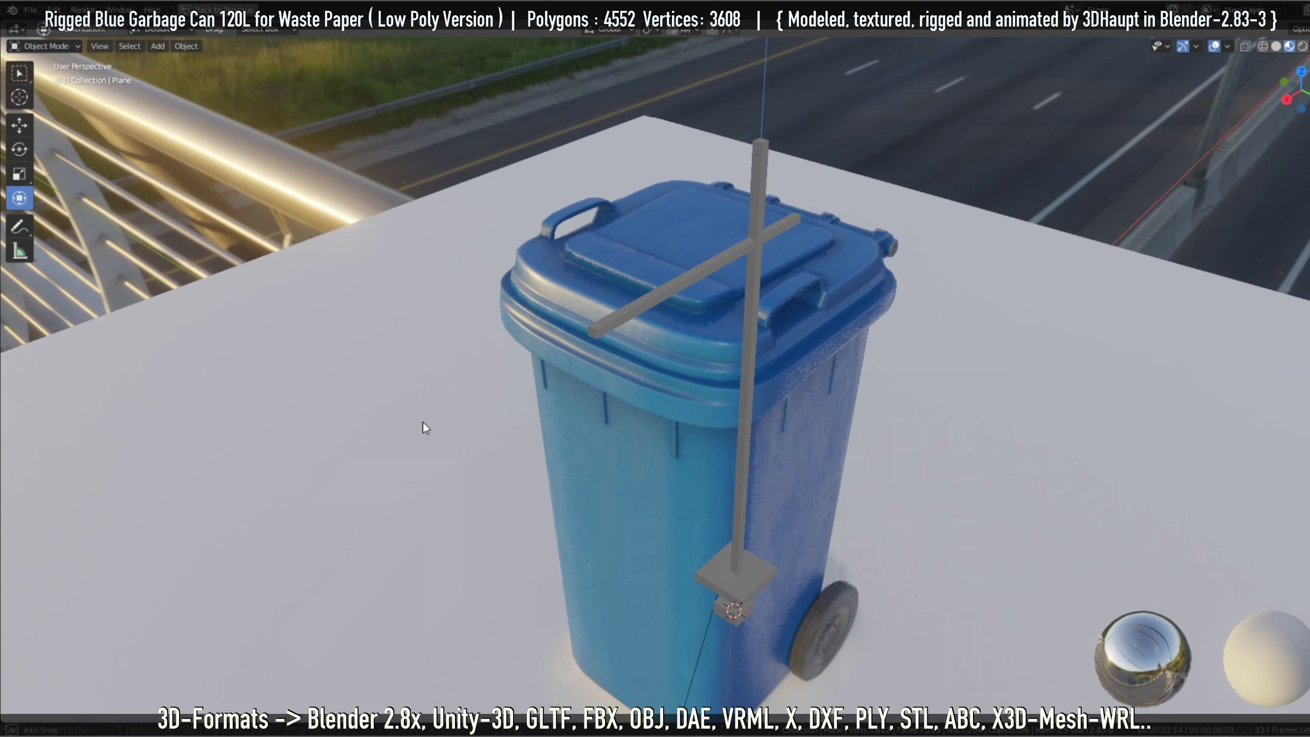 Rigged Garbage Can 120L Blue for Waste Paper -Low-Poly-Version- Low-poly 3D model_18