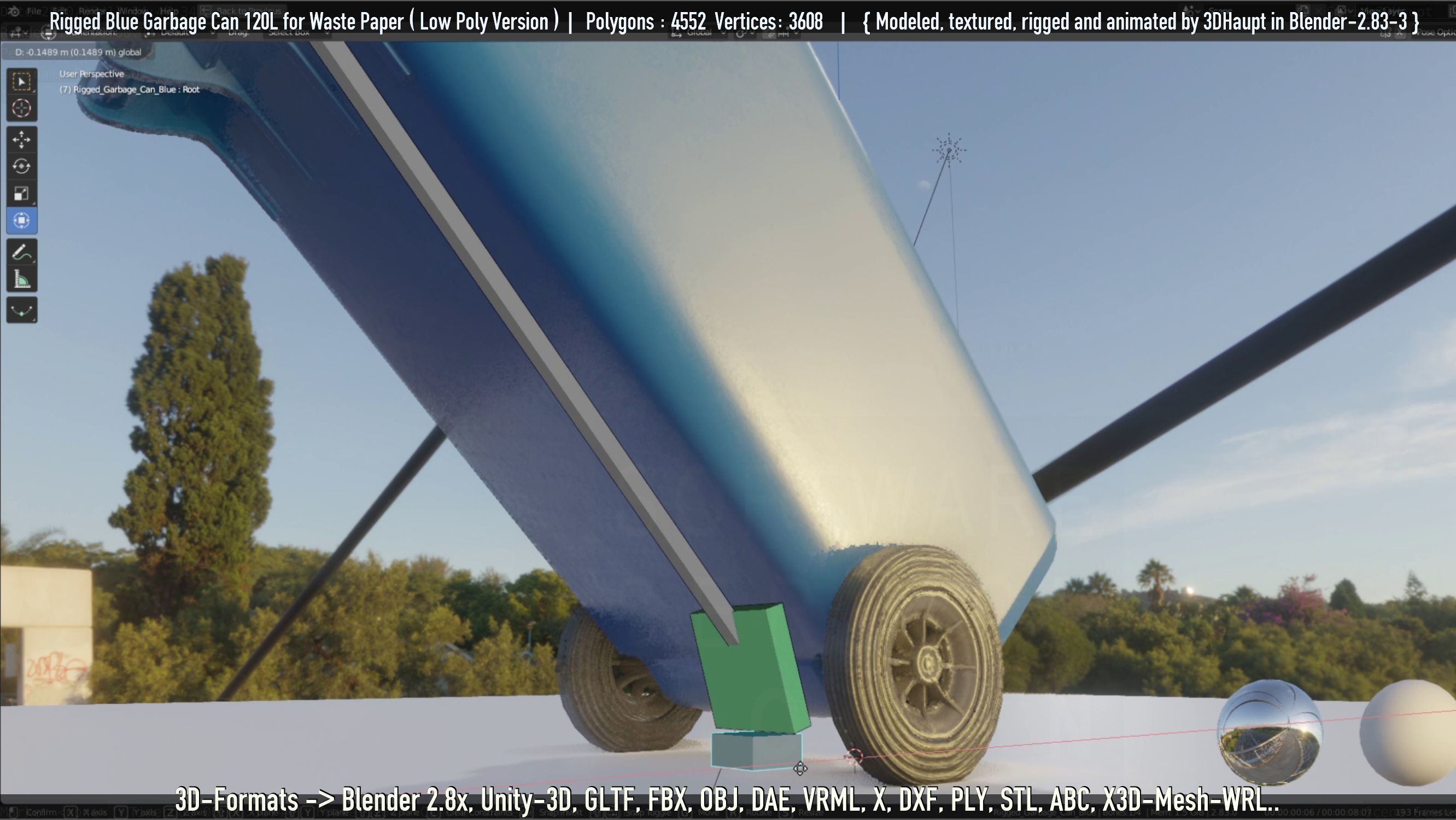 Rigged Garbage Can 120L Blue for Waste Paper -Low-Poly-Version- Low-poly 3D model_96