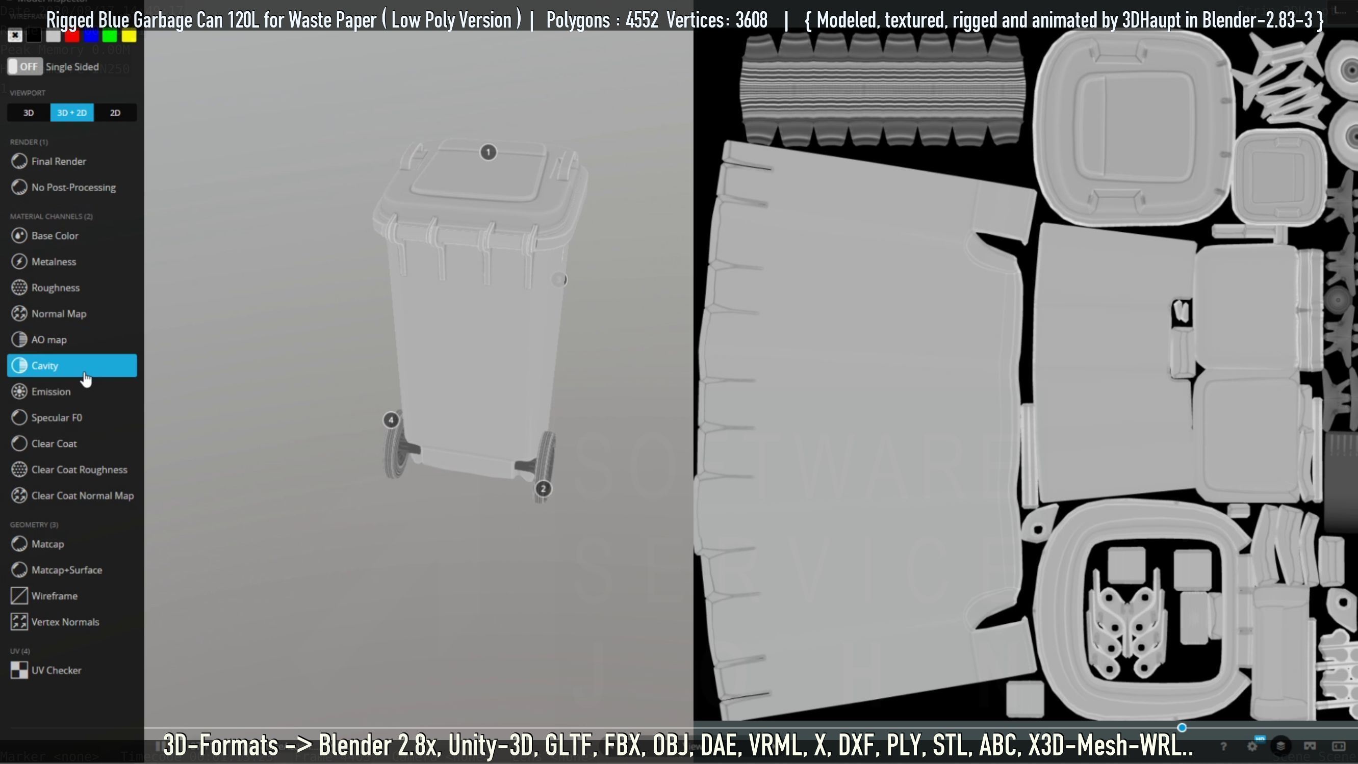 Rigged Garbage Can 120L Blue for Waste Paper -Low-Poly-Version- Low-poly 3D model_31
