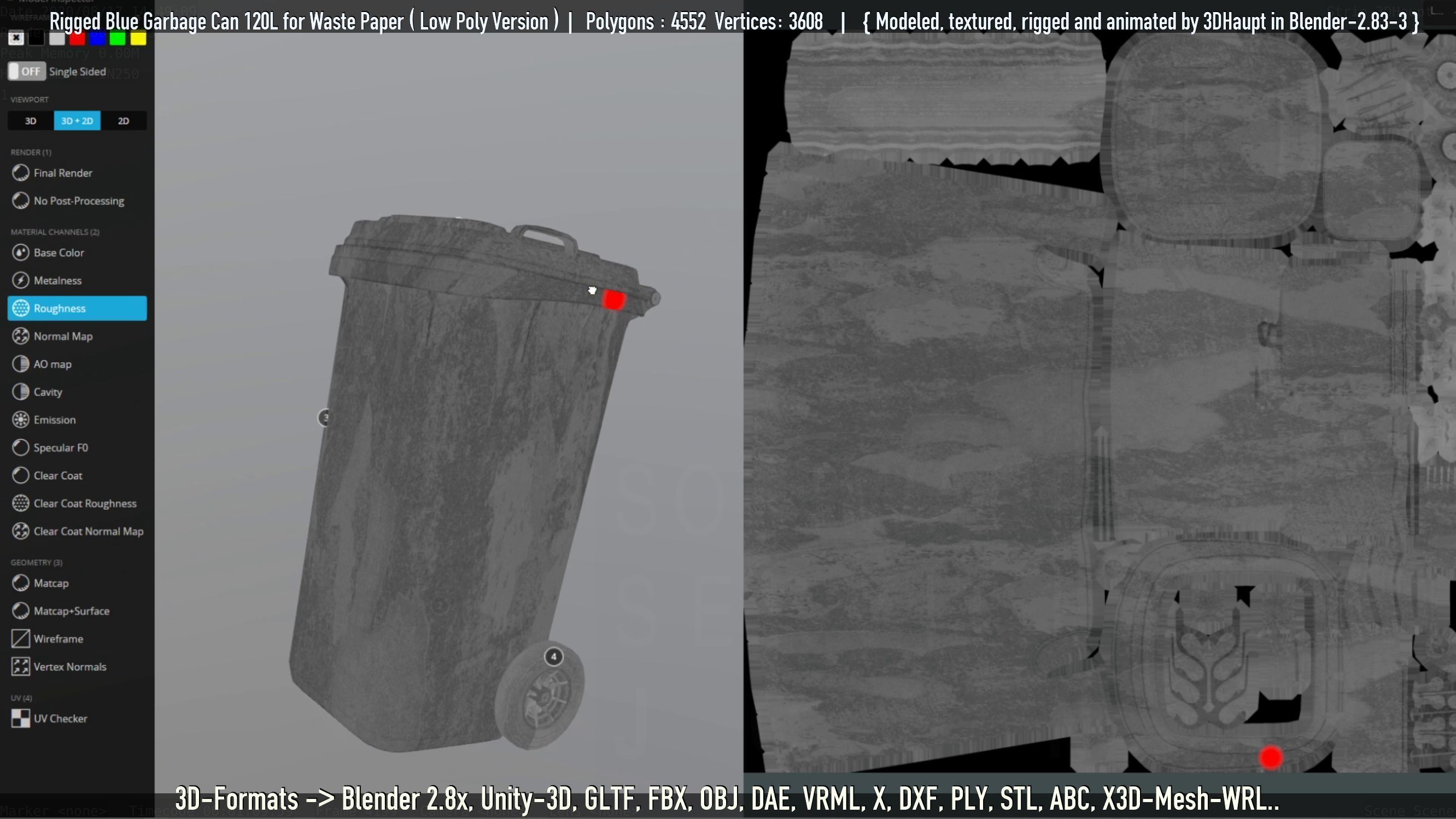 Rigged Garbage Can 120L Blue for Waste Paper -Low-Poly-Version- Low-poly 3D model_28