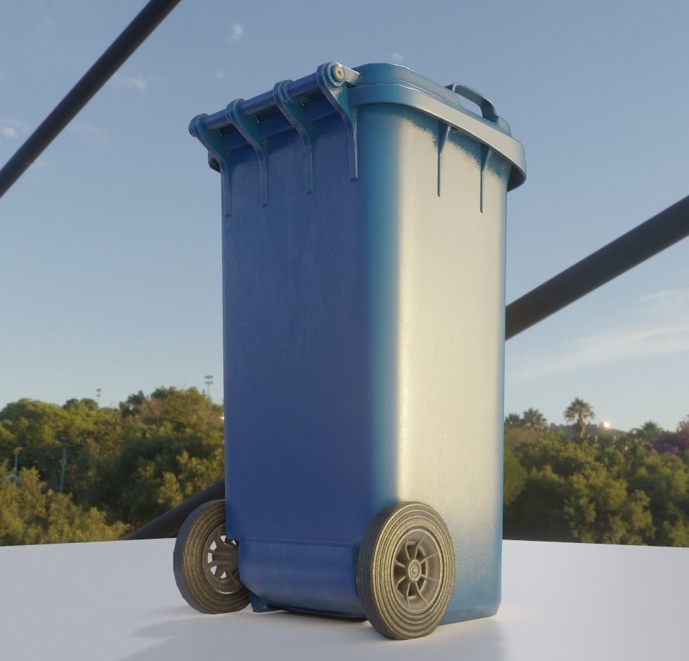 Rigged Garbage Can 120L Blue for Waste Paper -Low-Poly-Version- Low-poly 3D model_3