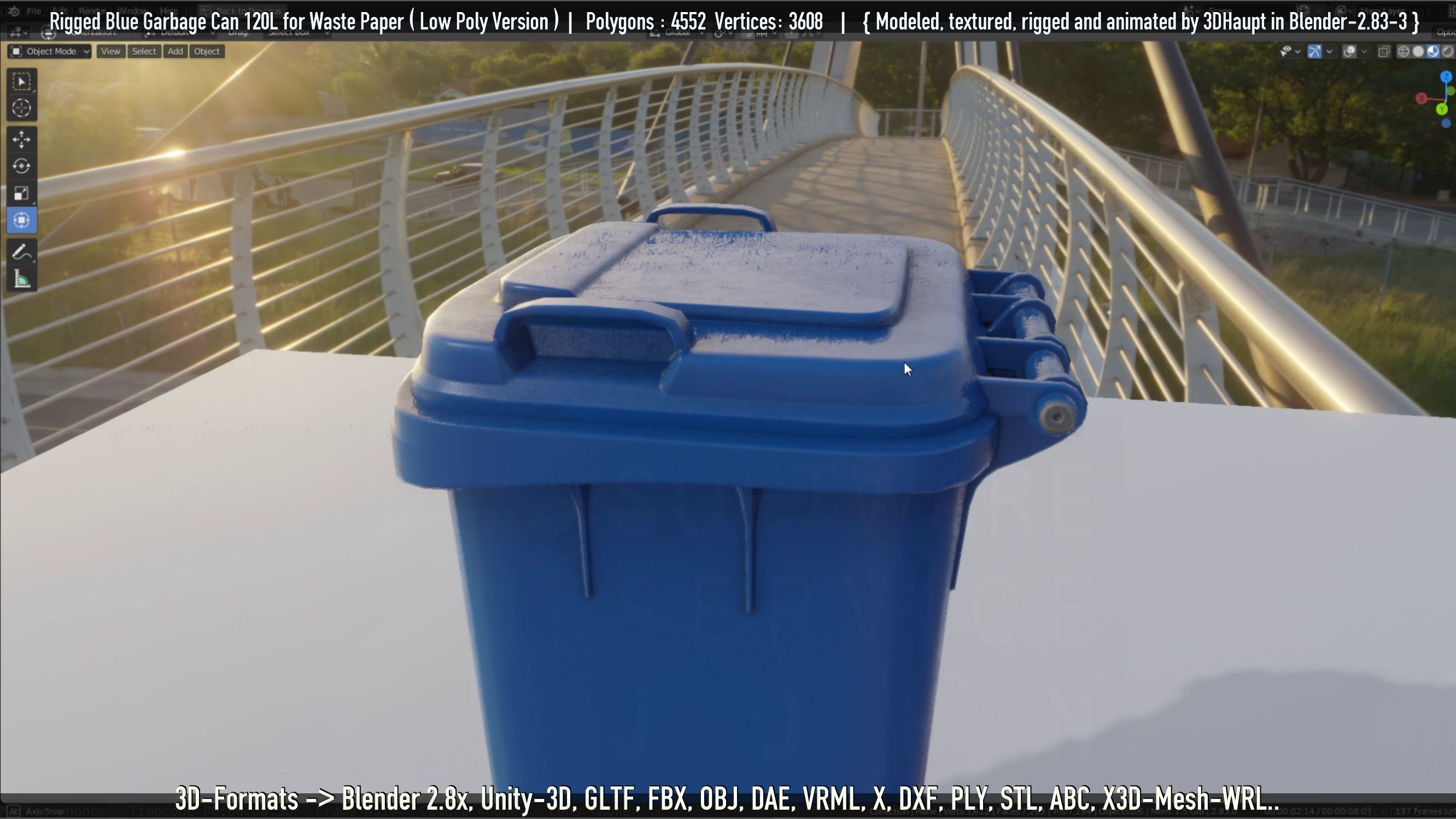 Rigged Garbage Can 120L Blue for Waste Paper -Low-Poly-Version- Low-poly 3D model_82