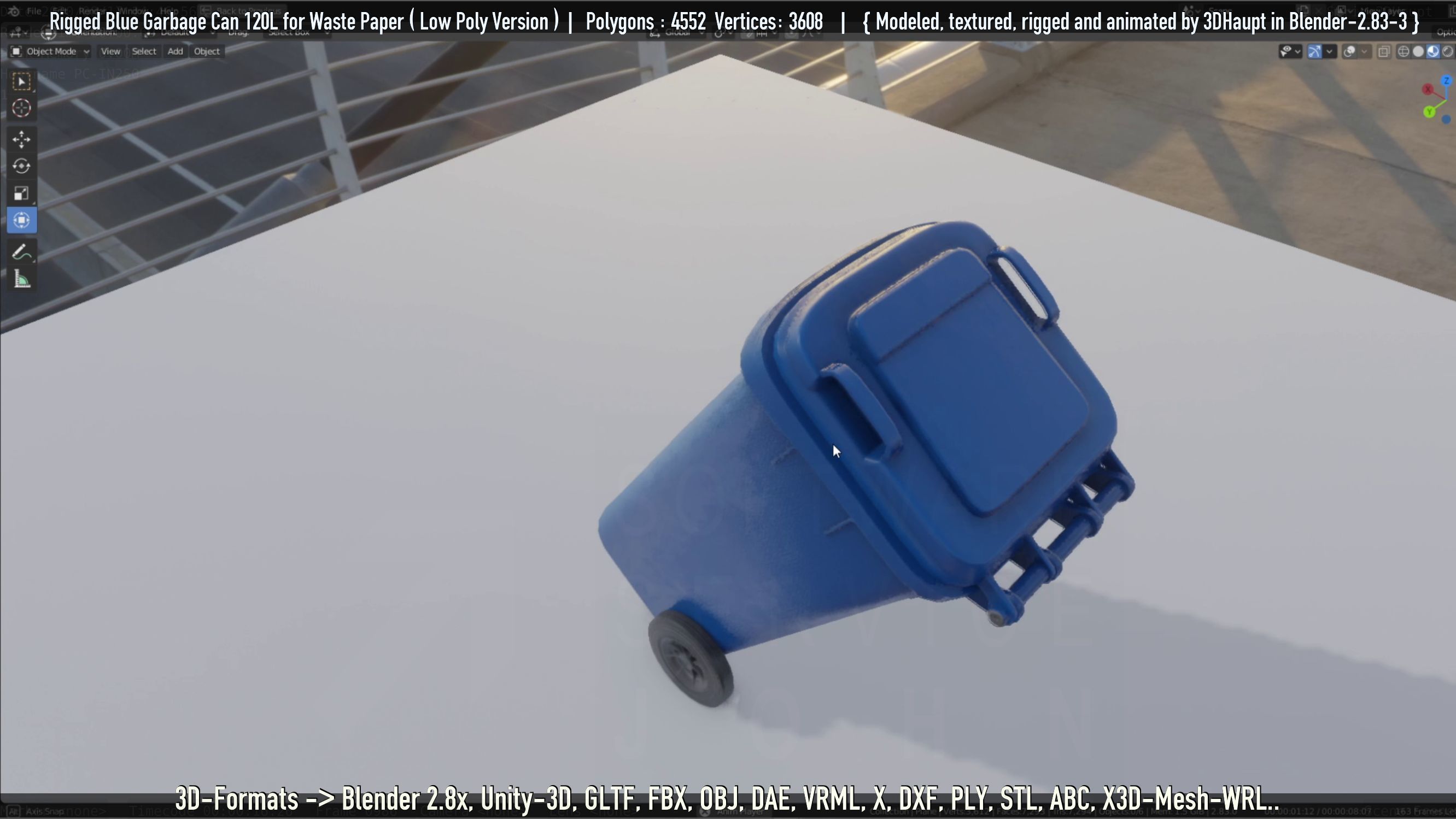 Rigged Garbage Can 120L Blue for Waste Paper -Low-Poly-Version- Low-poly 3D model_48