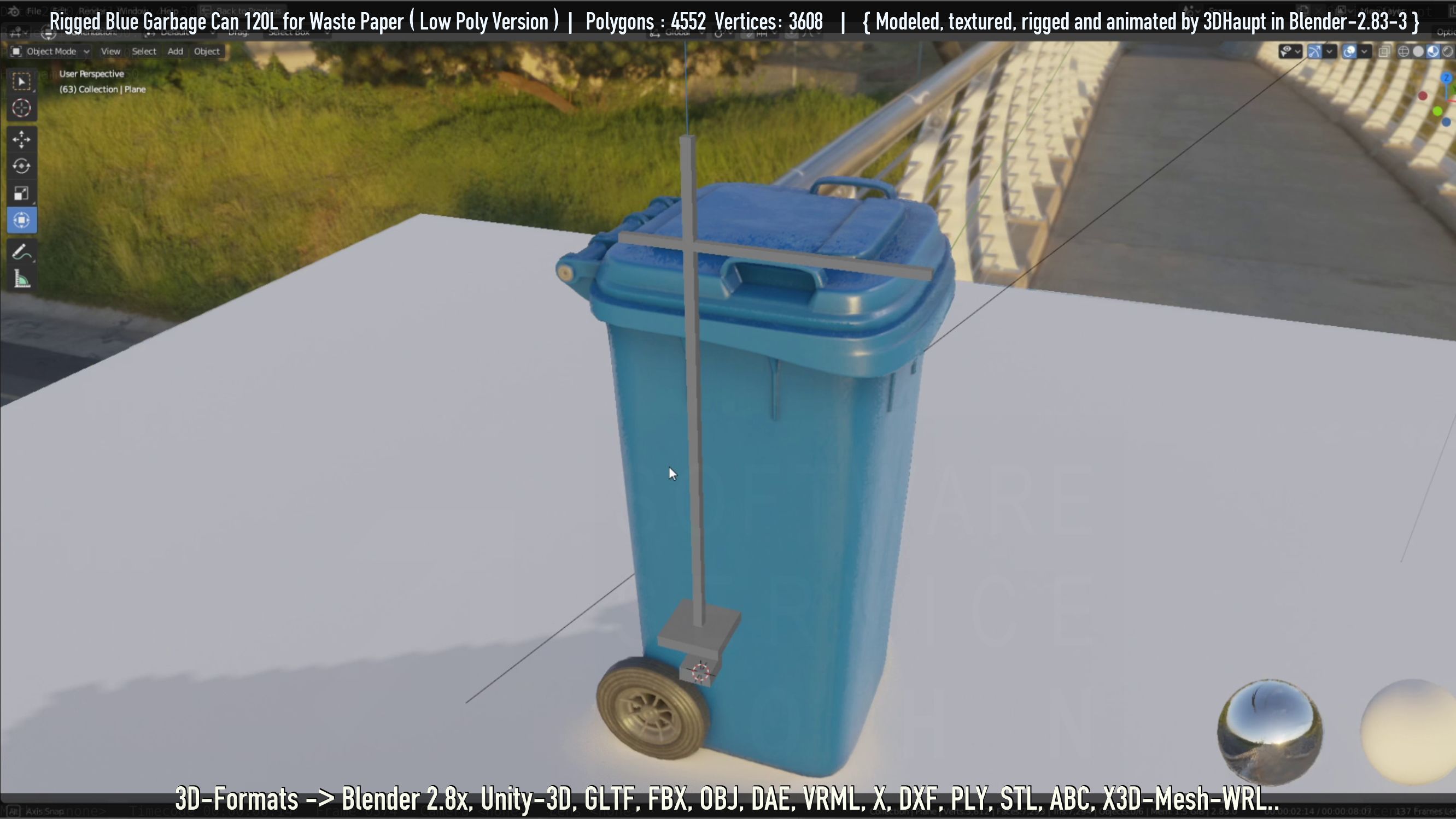 Rigged Garbage Can 120L Blue for Waste Paper -Low-Poly-Version- Low-poly 3D model_17