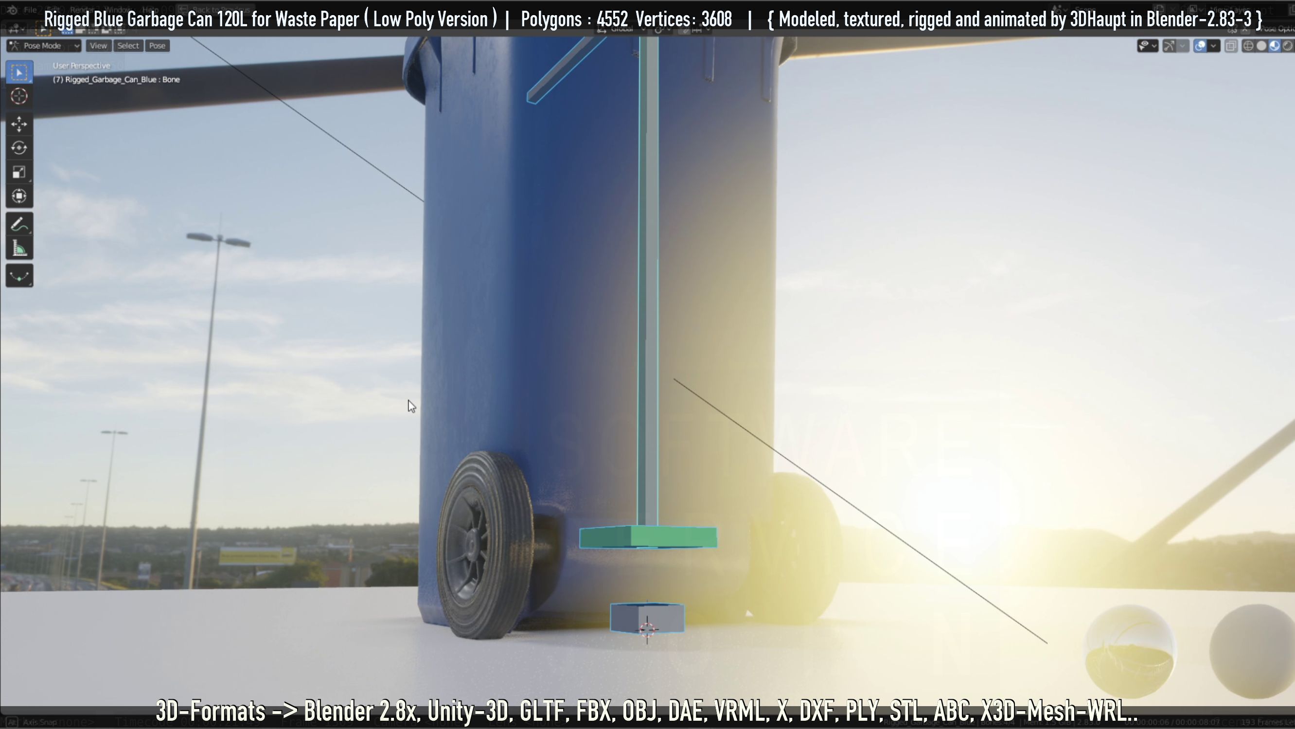 Rigged Garbage Can 120L Blue for Waste Paper -Low-Poly-Version- Low-poly 3D model_53