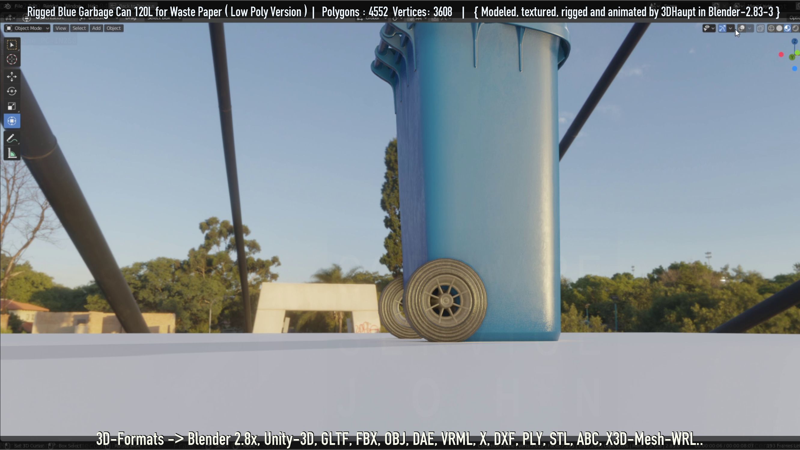 Rigged Garbage Can 120L Blue for Waste Paper -Low-Poly-Version- Low-poly 3D model_92