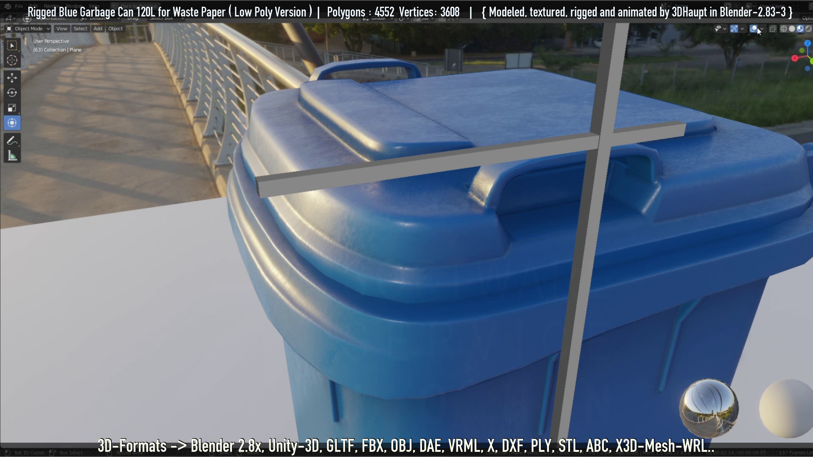 Rigged Garbage Can 120L Blue for Waste Paper -Low-Poly-Version- Low-poly 3D model_20