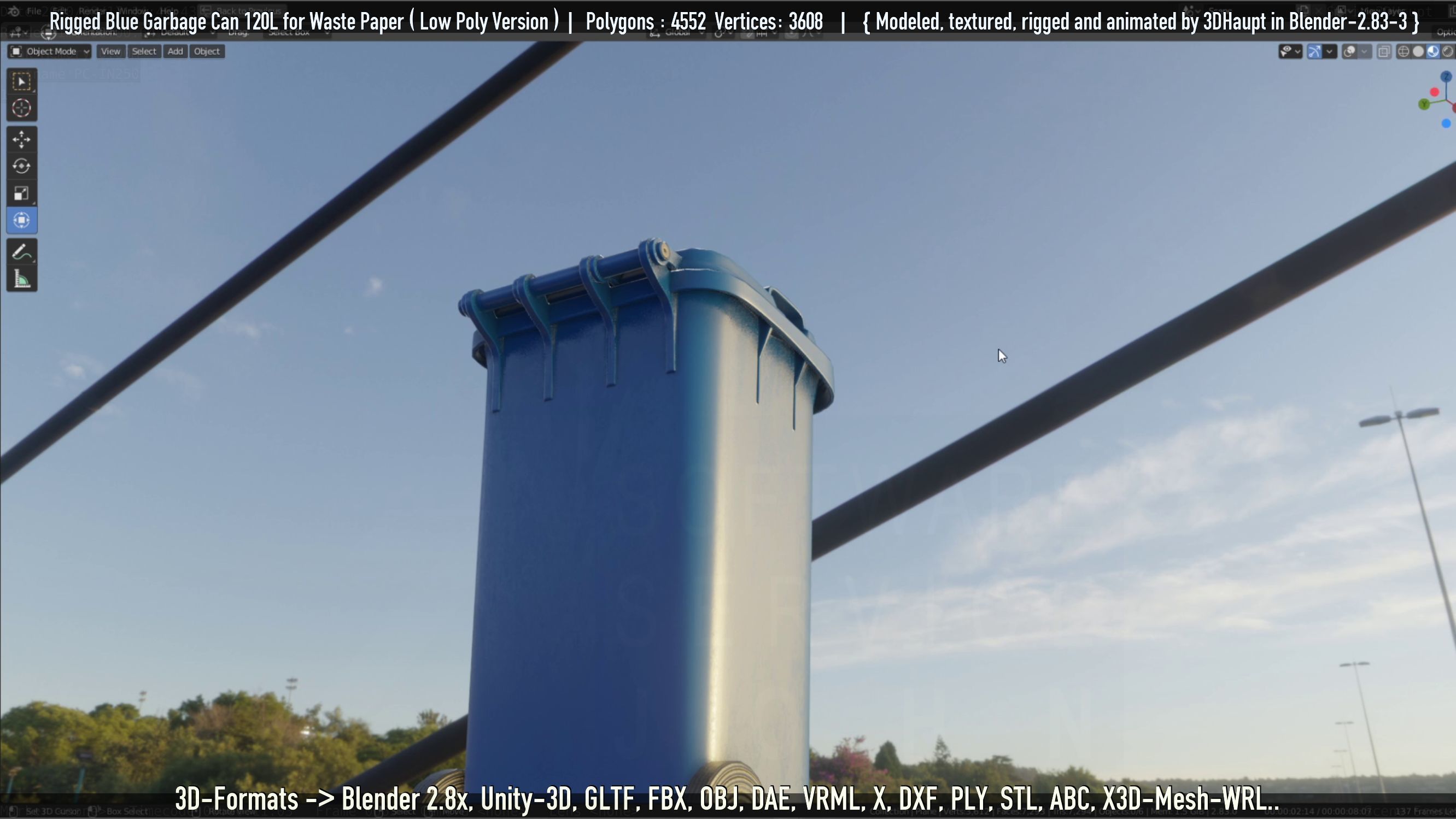Rigged Garbage Can 120L Blue for Waste Paper -Low-Poly-Version- Low-poly 3D model_41