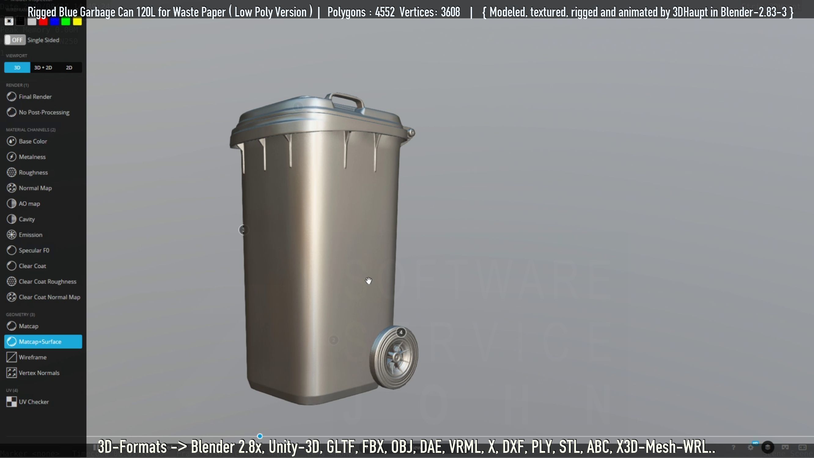 Rigged Garbage Can 120L Blue for Waste Paper -Low-Poly-Version- Low-poly 3D model_33