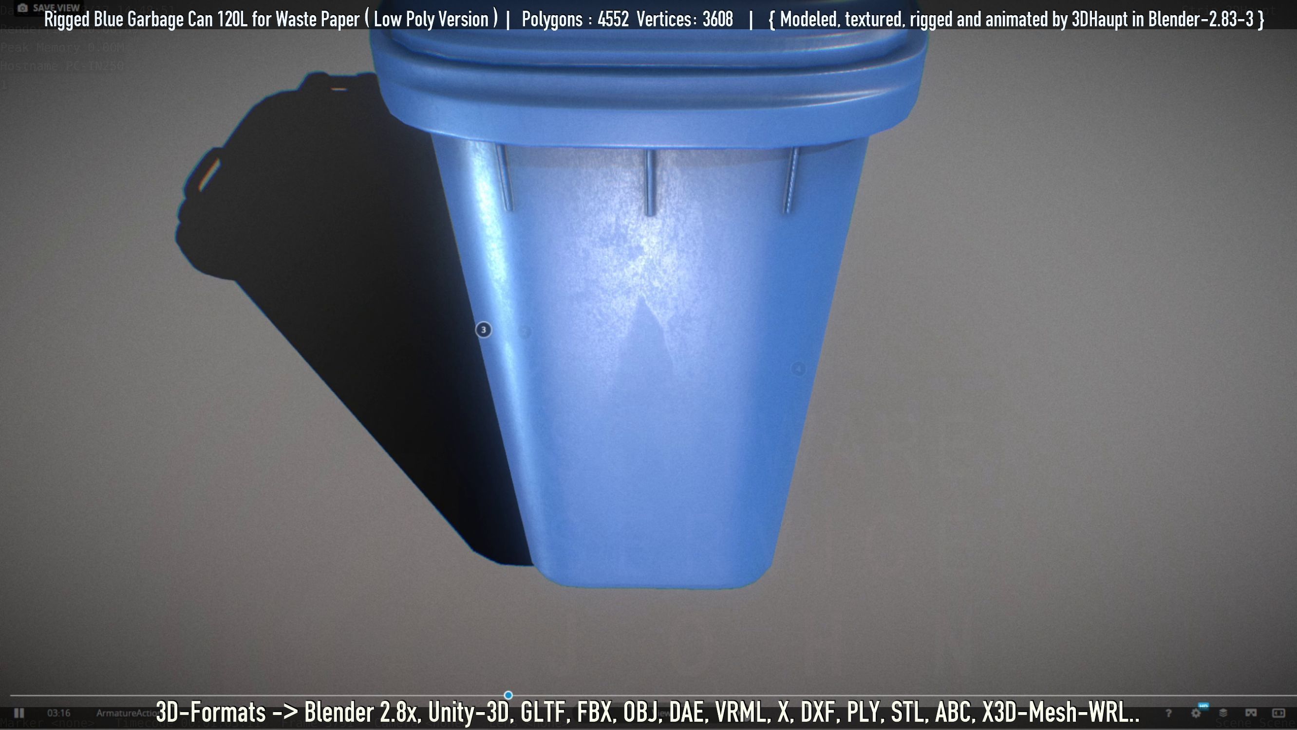 Rigged Garbage Can 120L Blue for Waste Paper -Low-Poly-Version- Low-poly 3D model_66