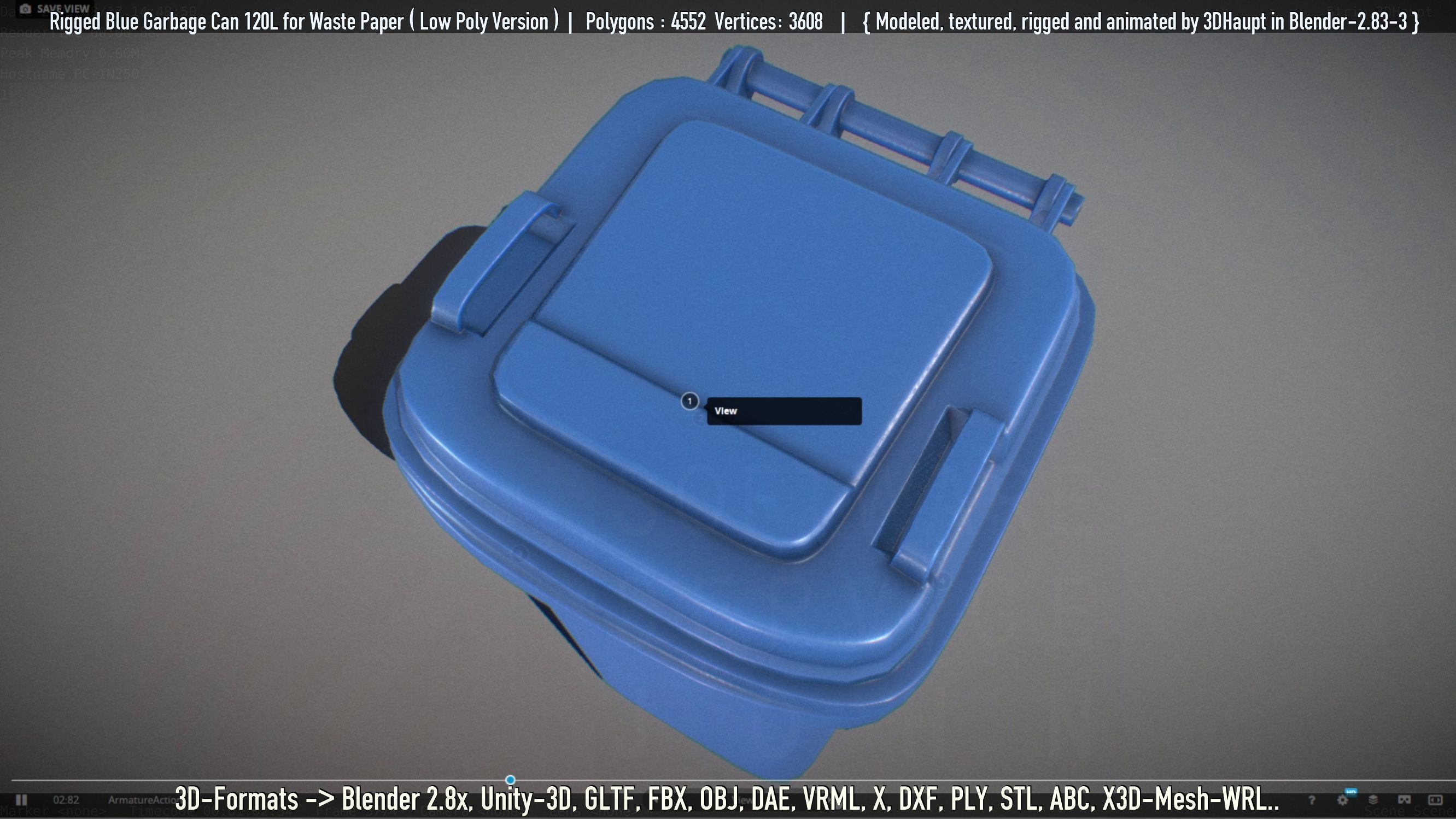 Rigged Garbage Can 120L Blue for Waste Paper -Low-Poly-Version- Low-poly 3D model_65
