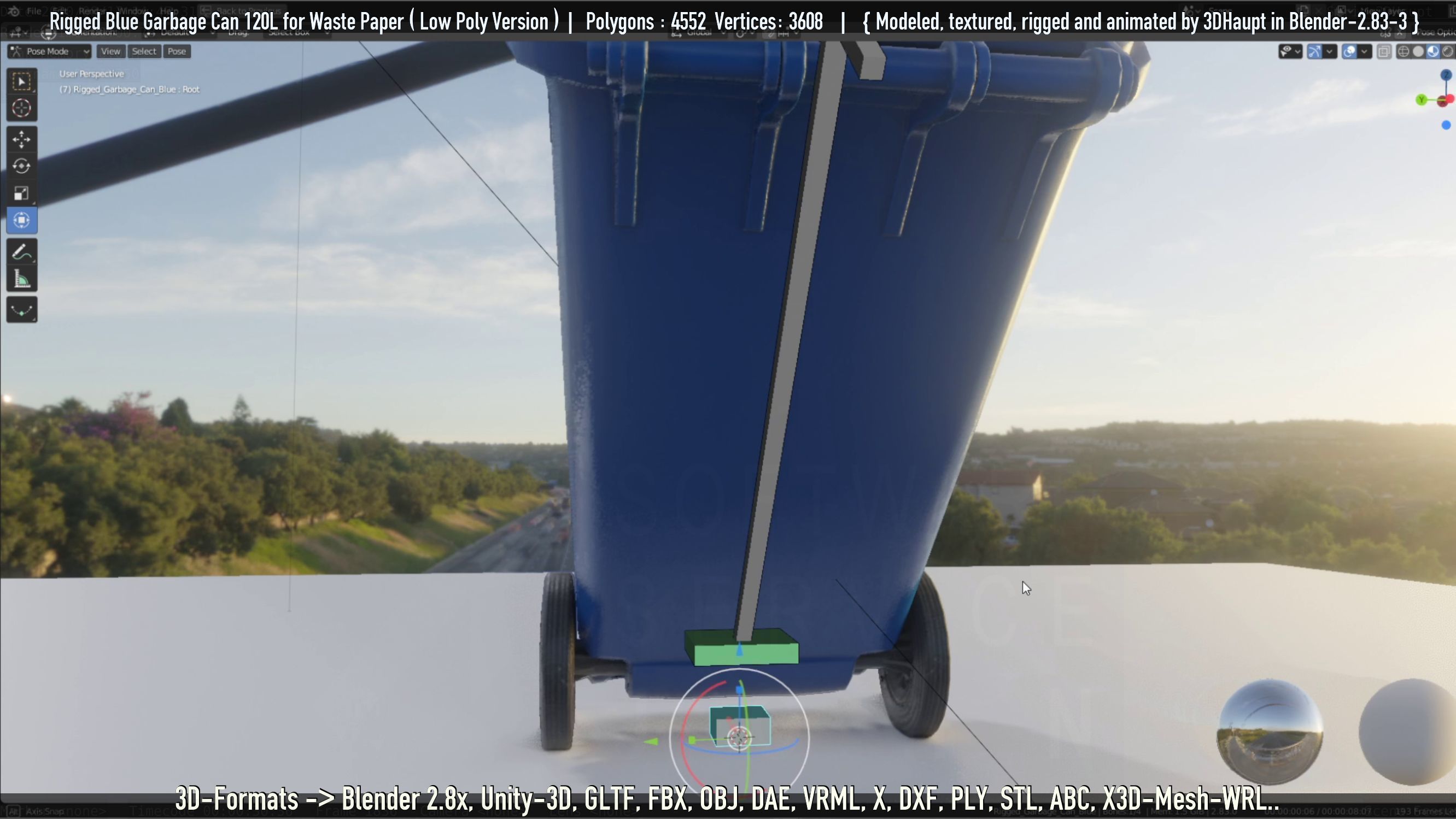 Rigged Garbage Can 120L Blue for Waste Paper -Low-Poly-Version- Low-poly 3D model_57