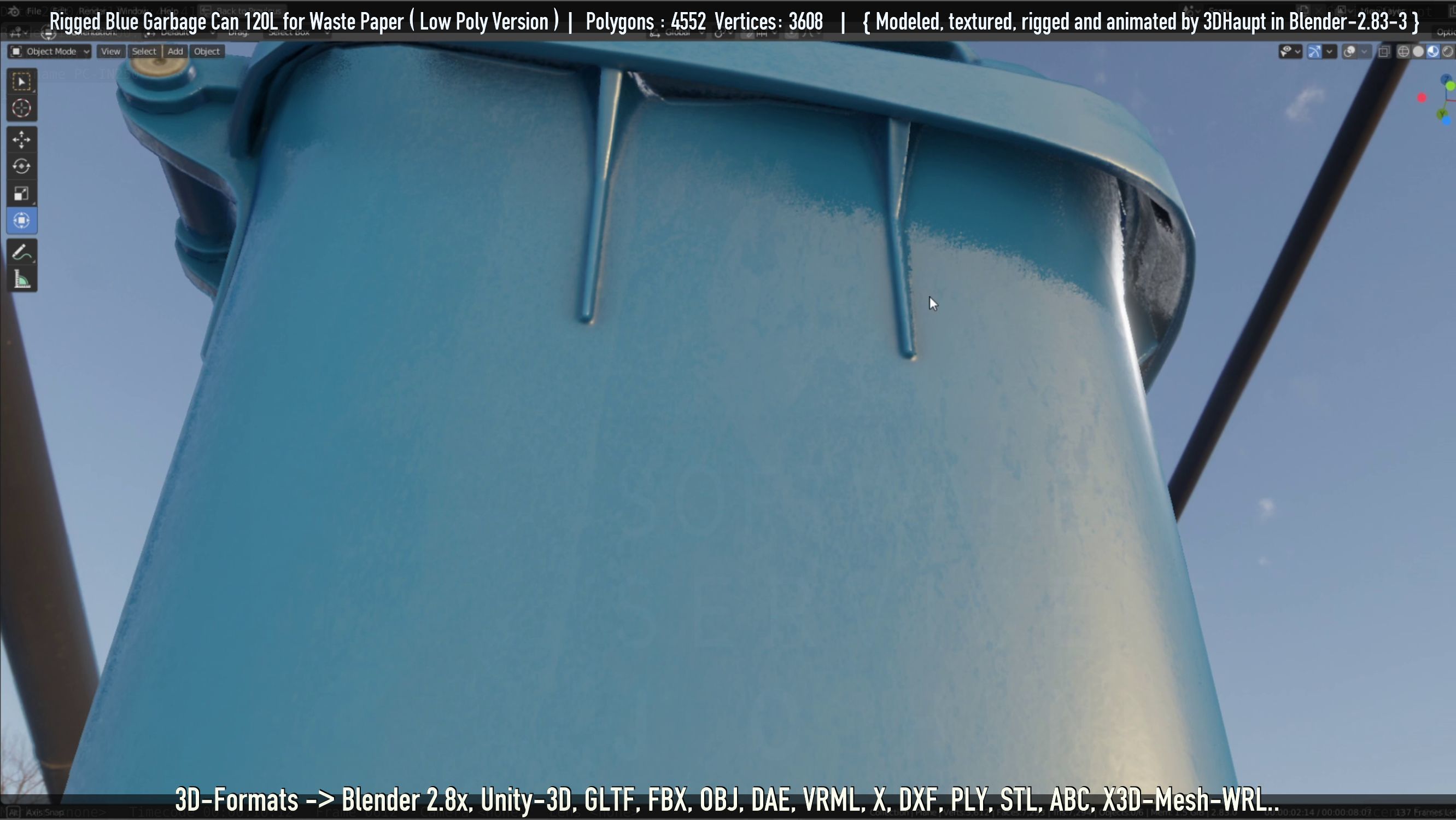 Rigged Garbage Can 120L Blue for Waste Paper -Low-Poly-Version- Low-poly 3D model_83