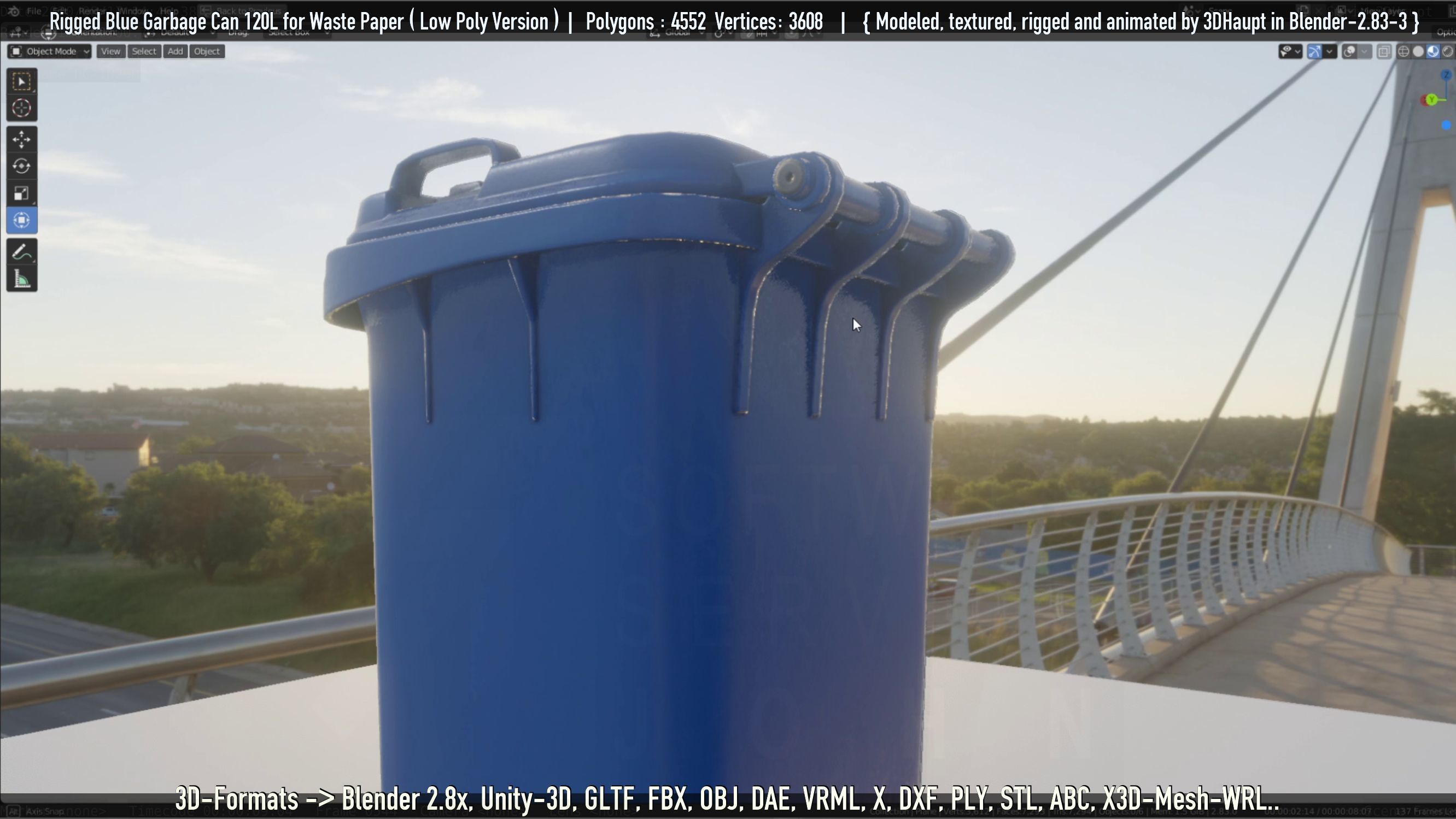 Rigged Garbage Can 120L Blue for Waste Paper -Low-Poly-Version- Low-poly 3D model_23
