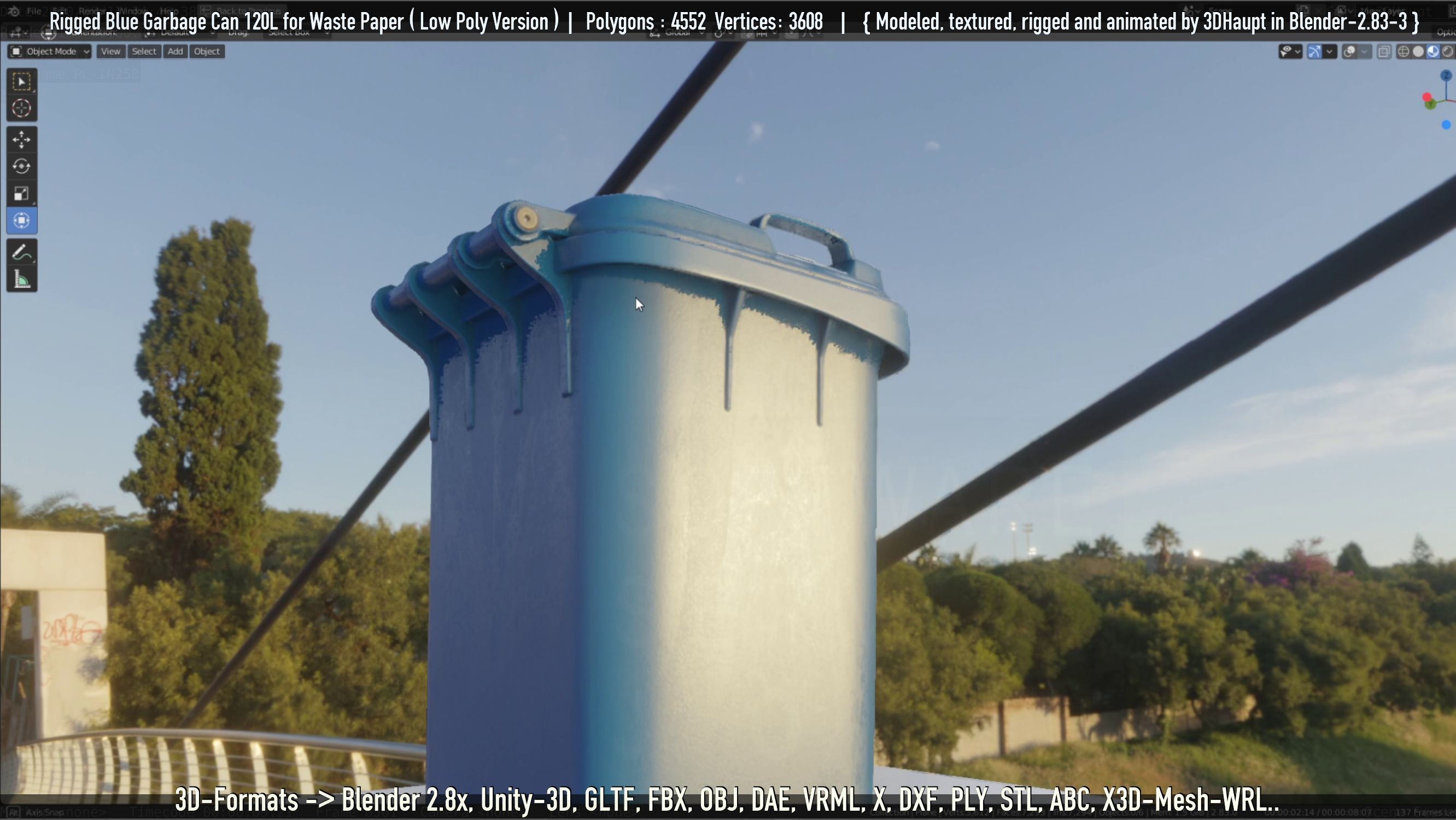 Rigged Garbage Can 120L Blue for Waste Paper -Low-Poly-Version- Low-poly 3D model_34