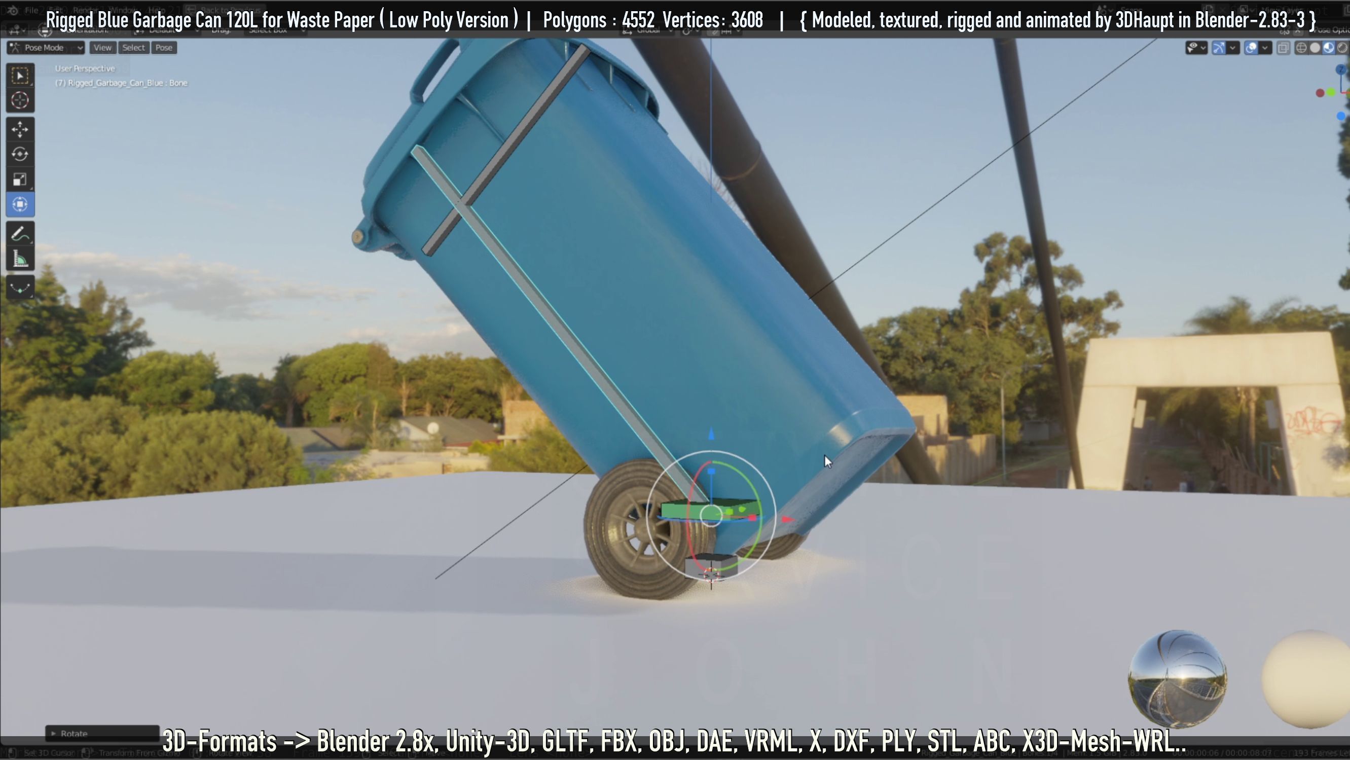 Rigged Garbage Can 120L Blue for Waste Paper -Low-Poly-Version- Low-poly 3D model_54