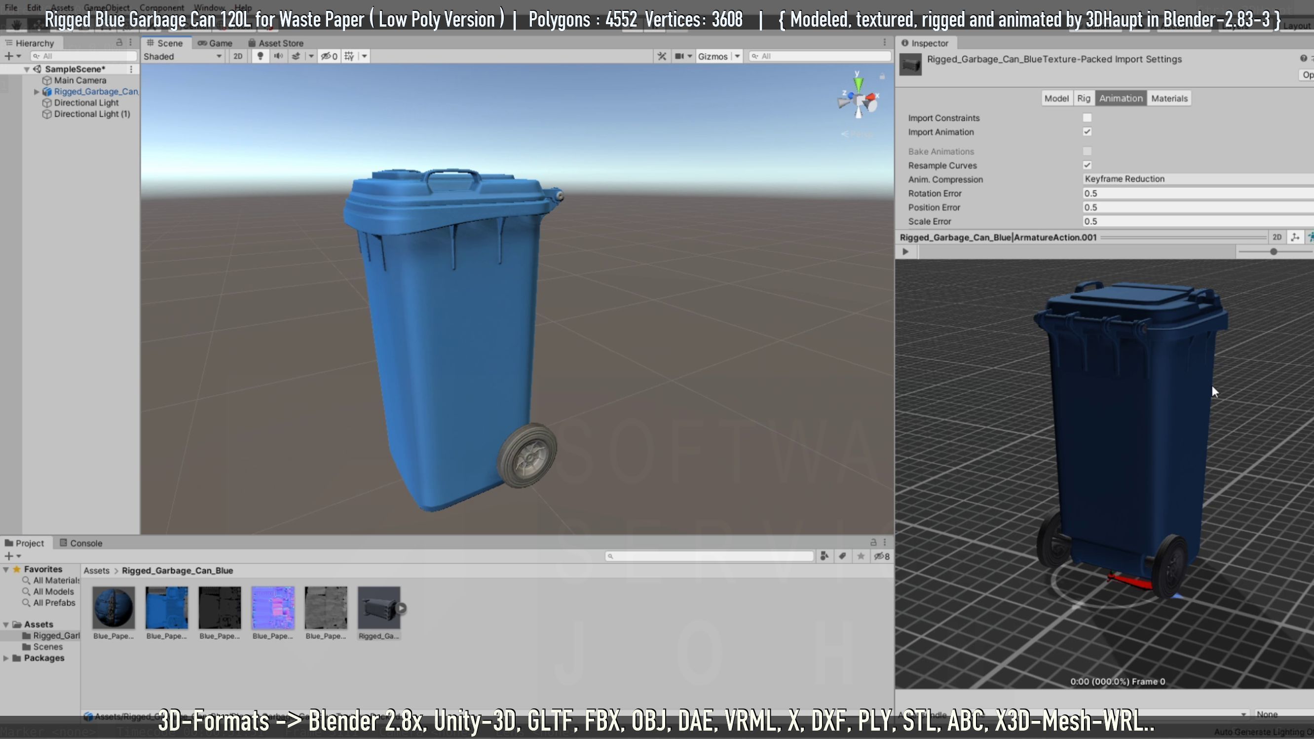 Rigged Garbage Can 120L Blue for Waste Paper -Low-Poly-Version- Low-poly 3D model_77