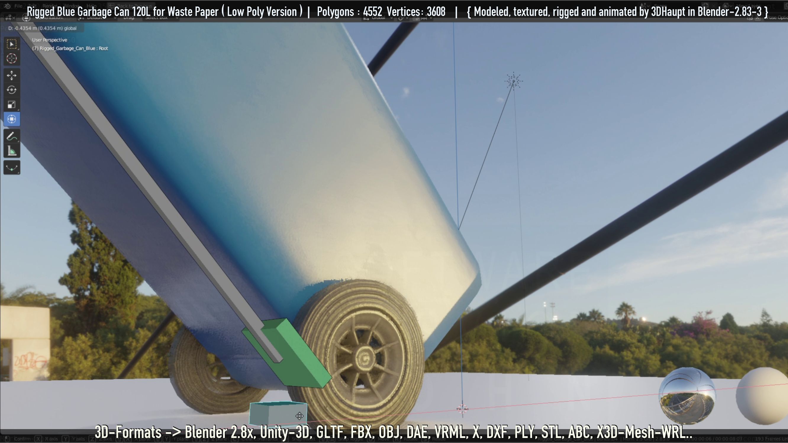 Rigged Garbage Can 120L Blue for Waste Paper -Low-Poly-Version- Low-poly 3D model_58