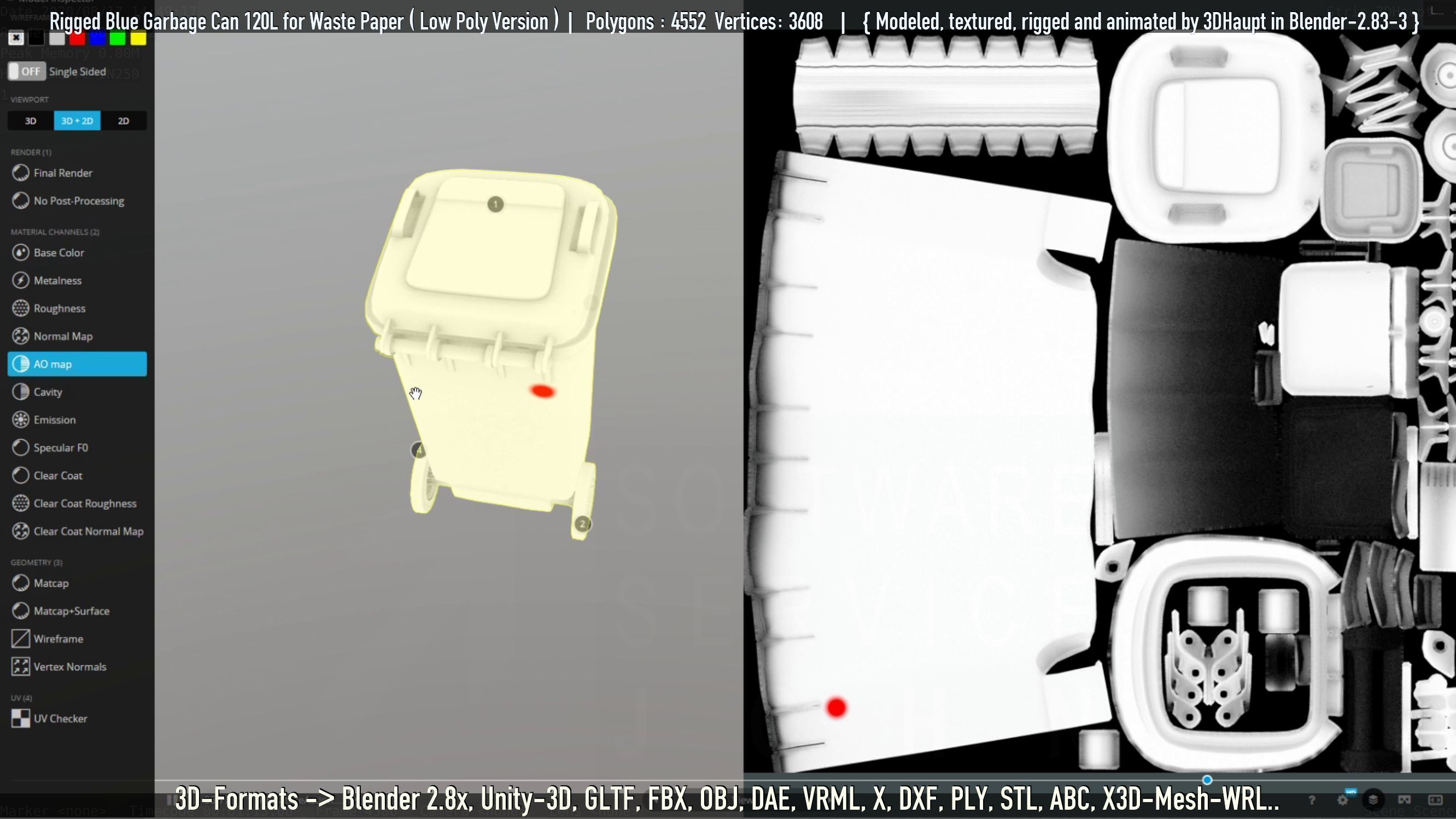 Rigged Garbage Can 120L Blue for Waste Paper -Low-Poly-Version- Low-poly 3D model_30