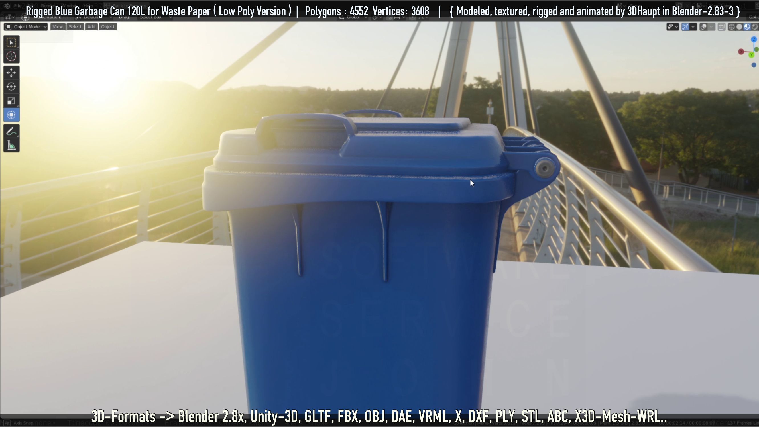 Rigged Garbage Can 120L Blue for Waste Paper -Low-Poly-Version- Low-poly 3D model_22