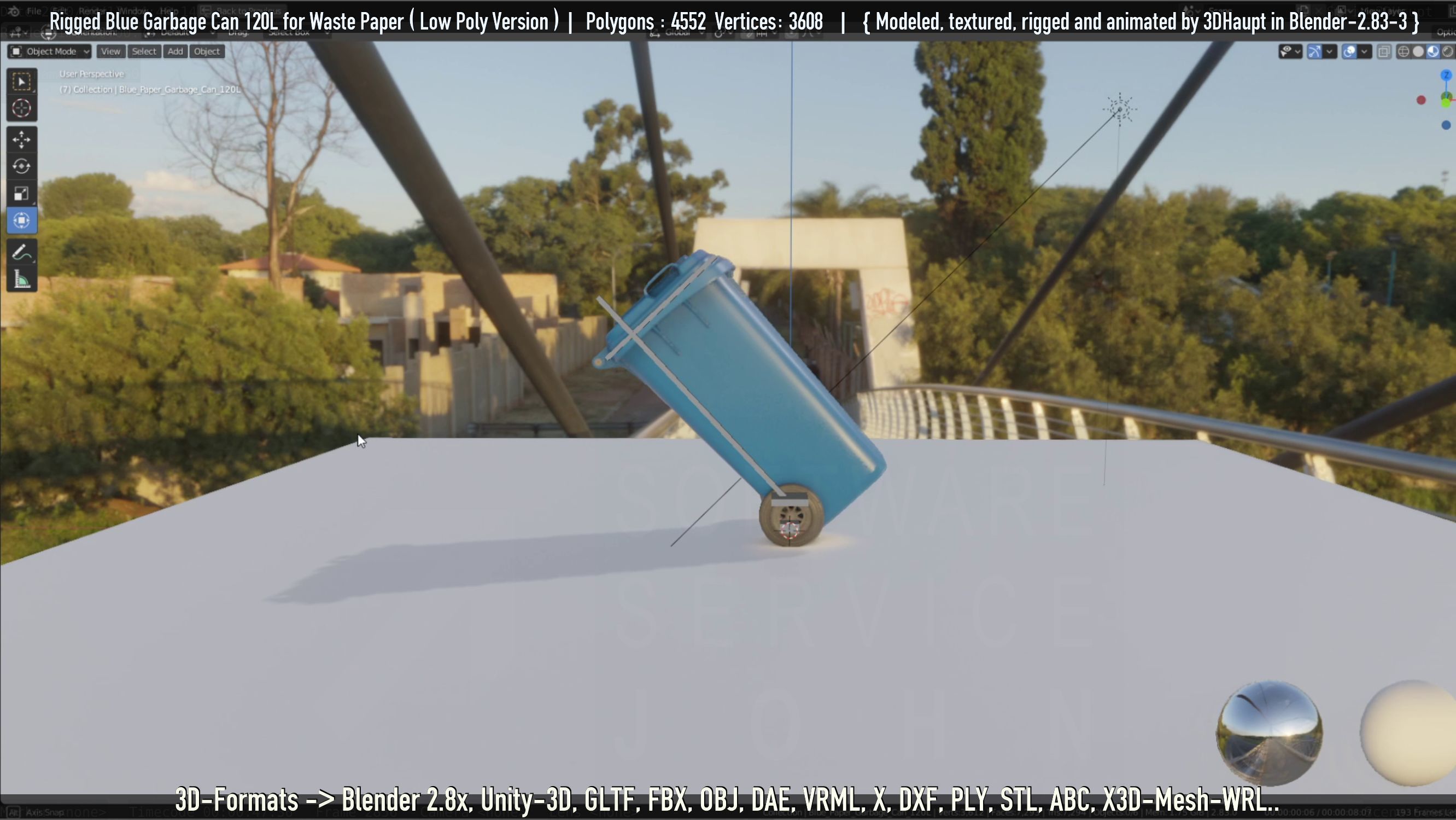 Rigged Garbage Can 120L Blue for Waste Paper -Low-Poly-Version- Low-poly 3D model_36