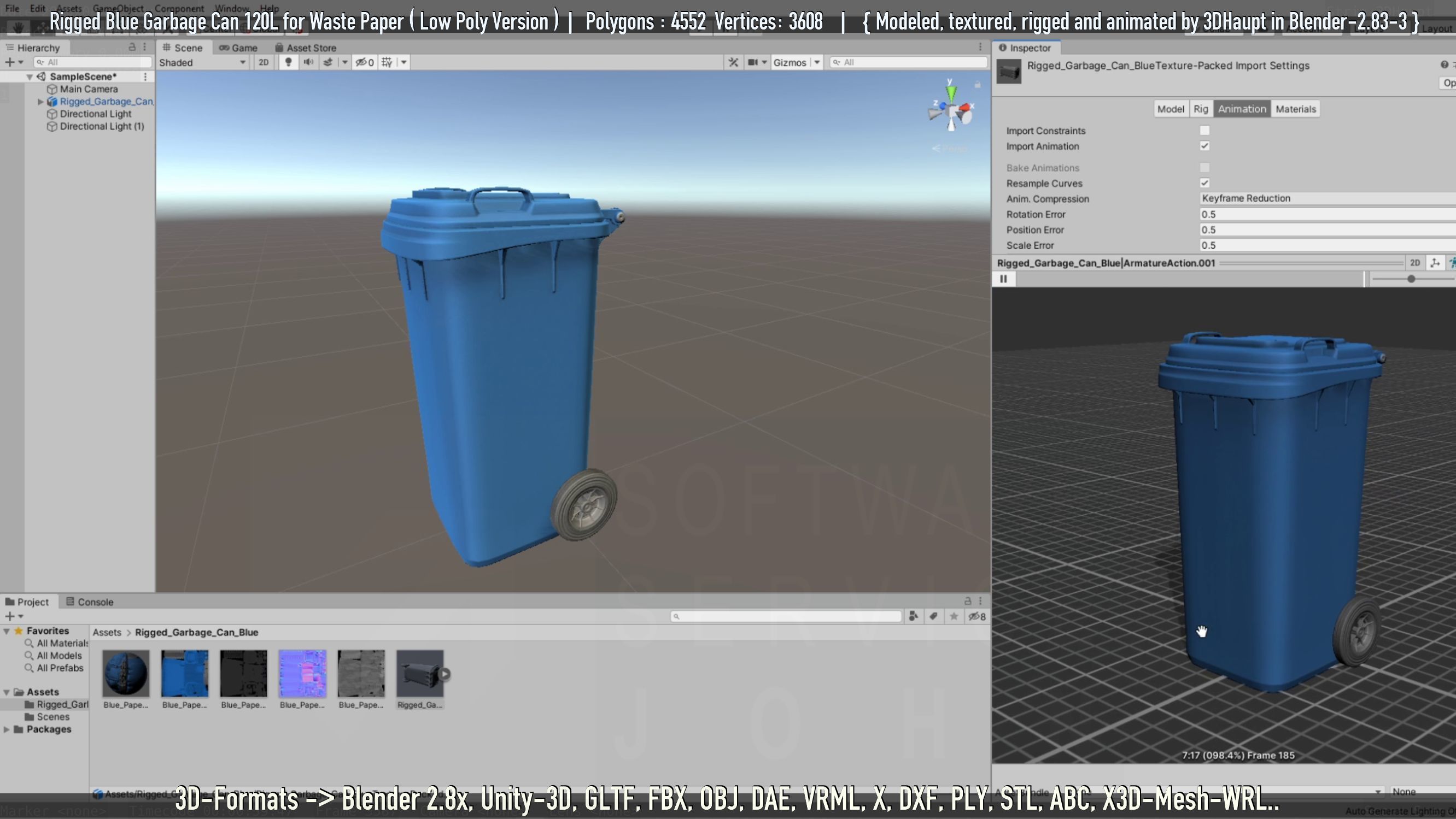 Rigged Garbage Can 120L Blue for Waste Paper -Low-Poly-Version- Low-poly 3D model_100