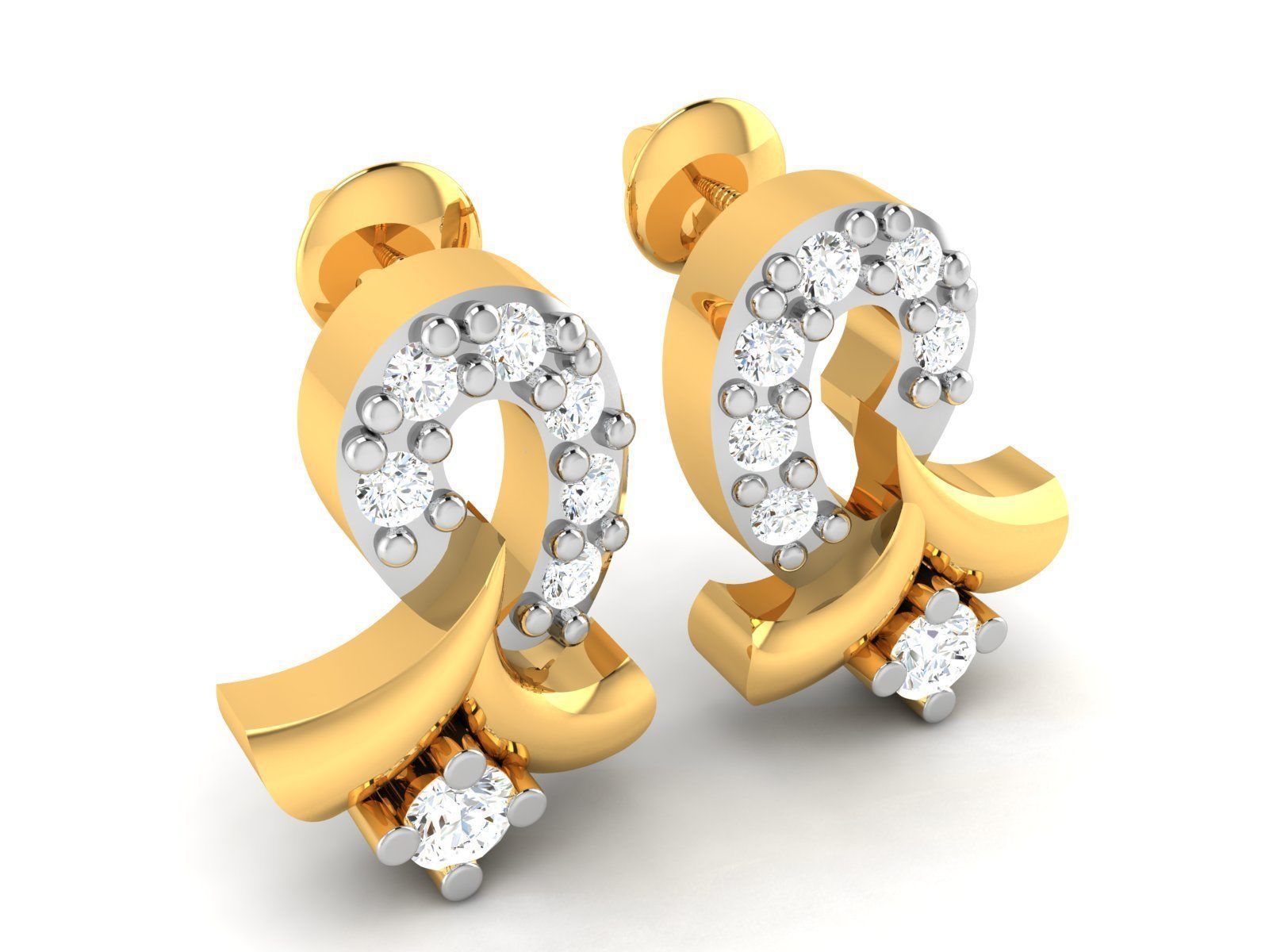 Earrings-2884 two diamond earrings gold 3D print model_2