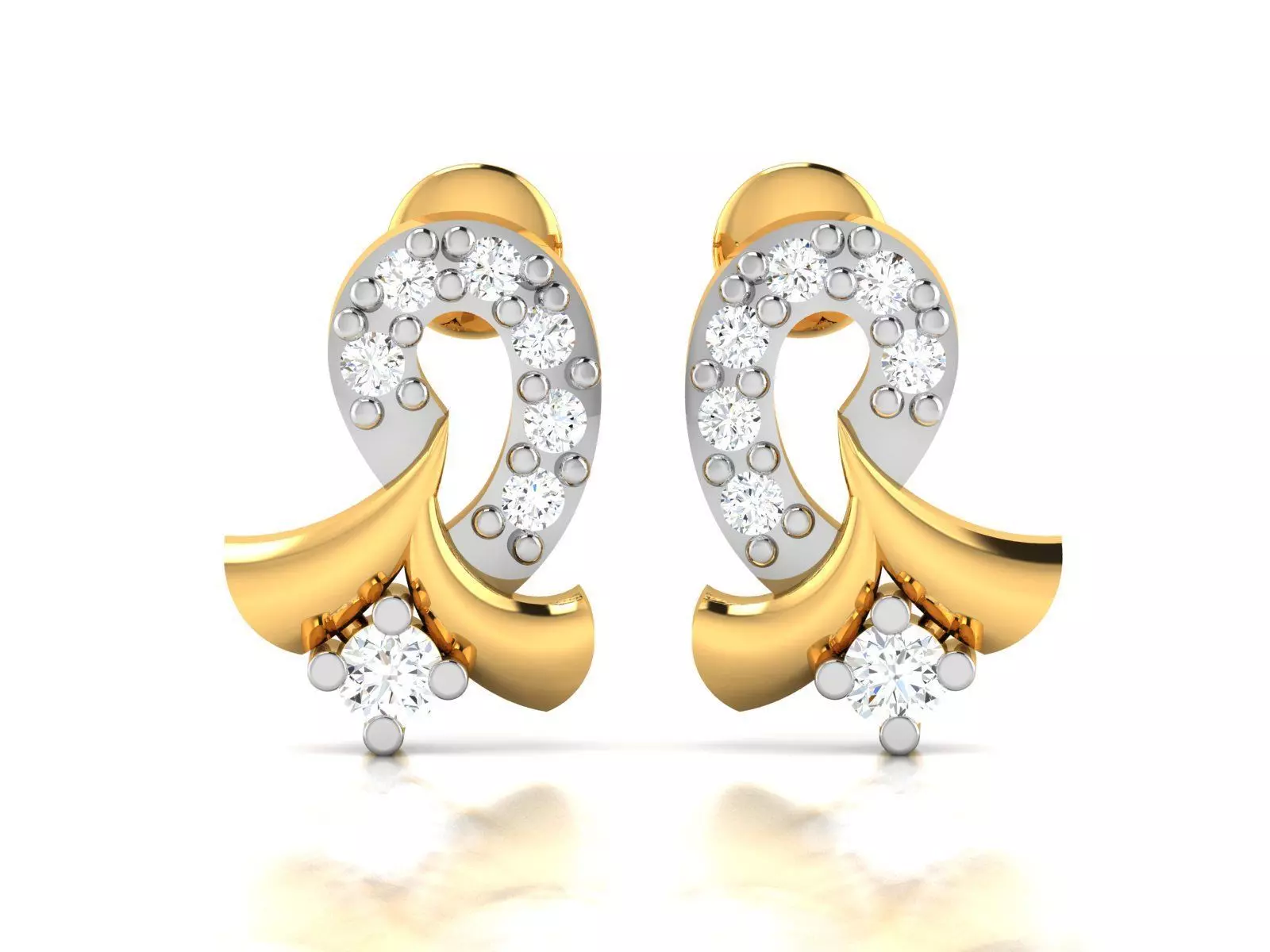 Earrings-2884 two diamond earrings gold 3D print model_0