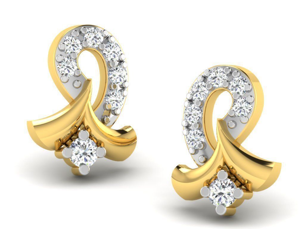 Earrings-2884 two diamond earrings gold 3D print model_7