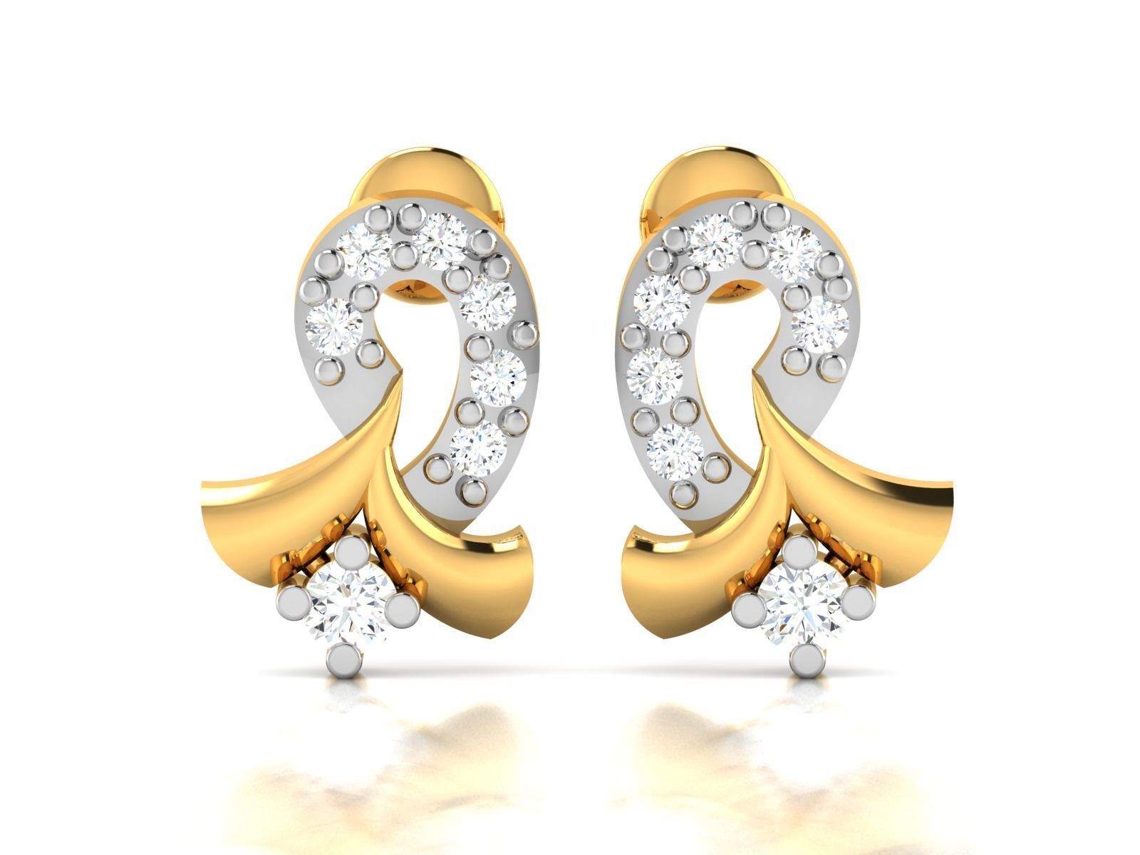 Earrings-2884 two diamond earrings gold 3D print model_4