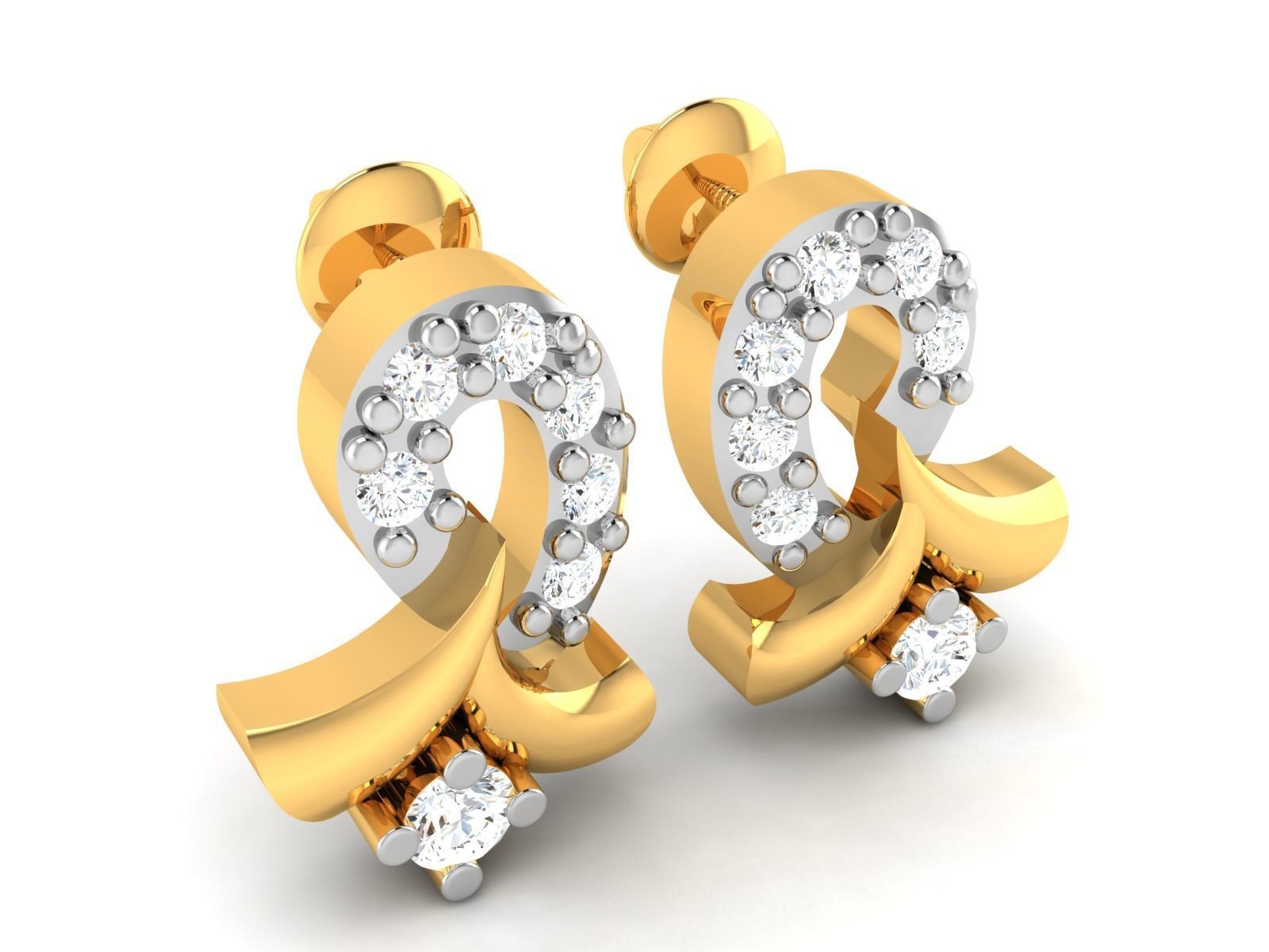 Earrings-2884 two diamond earrings gold 3D print model_3