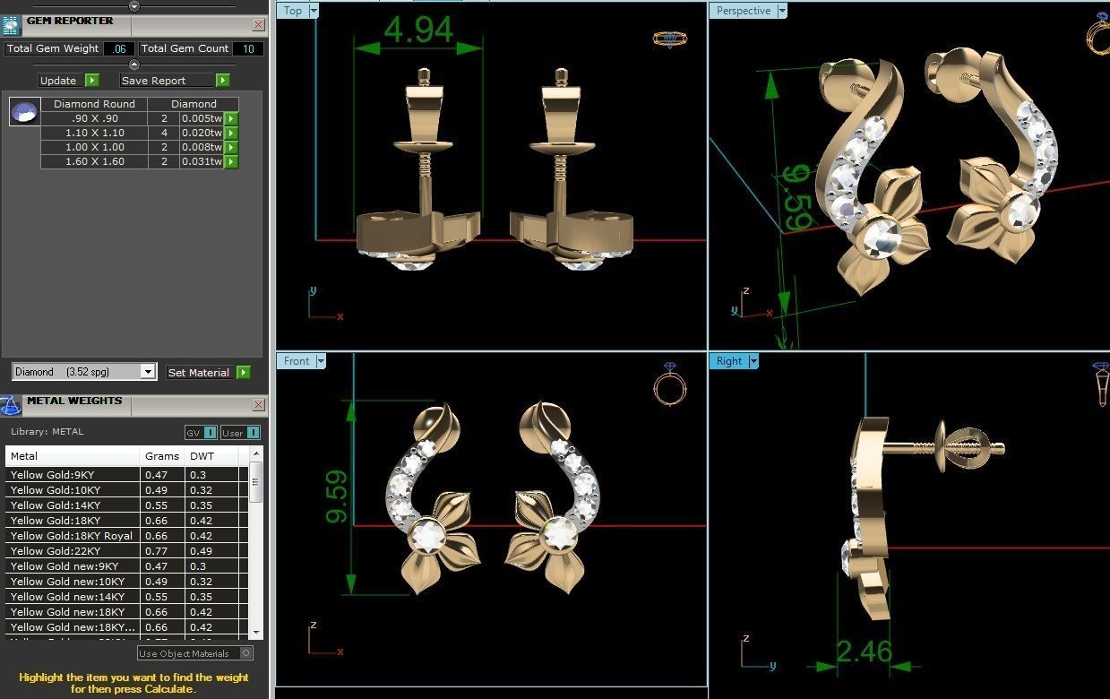 DE-2883 flower stud earrings gold with diamonds 3D print model_1