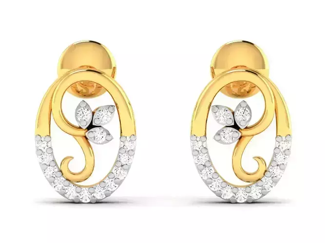 Earrings-2875 pair of gold earrings with diamonds