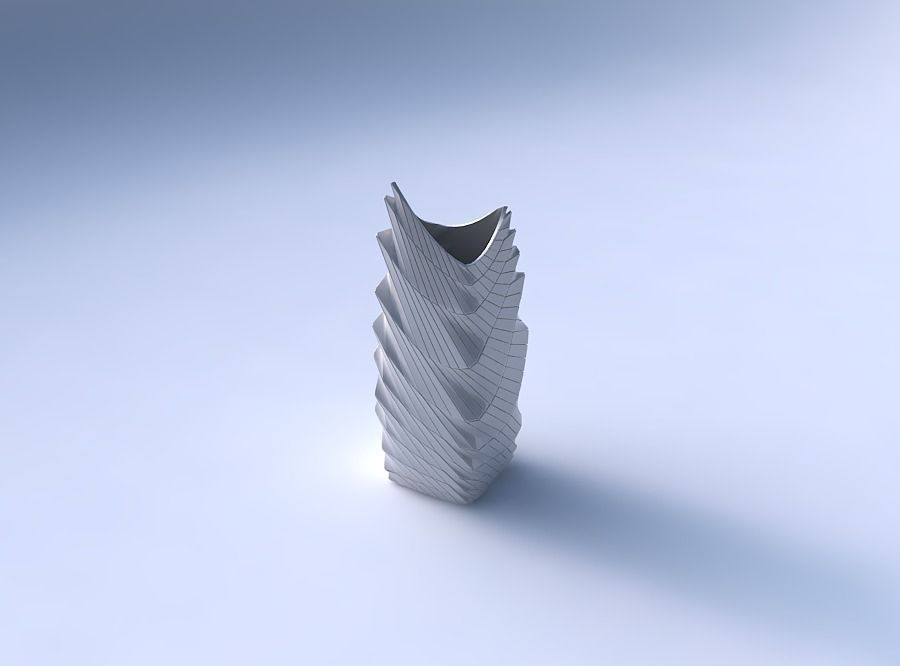 Vase double arc rectangle with distorted and twisted grid plates 3D print model_3