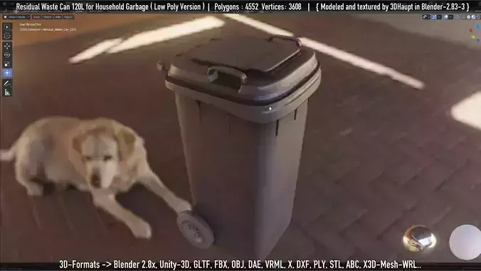 Residual Waste Can 120L for Household Garbage -Low-Poly-Version-