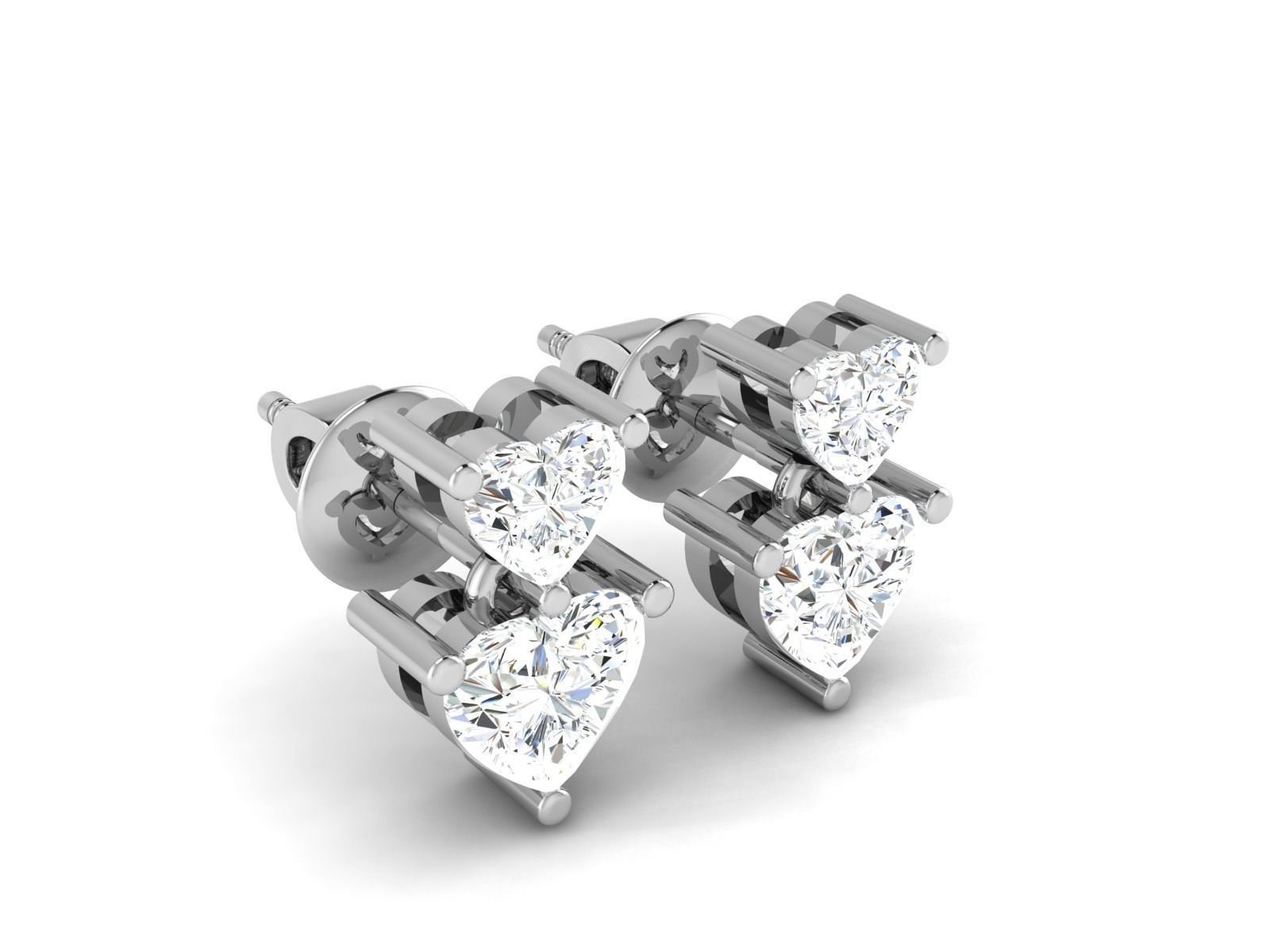 Earrings-2845 two heart shaped diamond earrings 3D print model_3