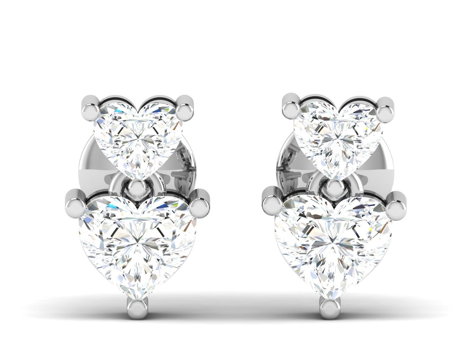 Earrings-2845 two heart shaped diamond earrings 3D print model_4