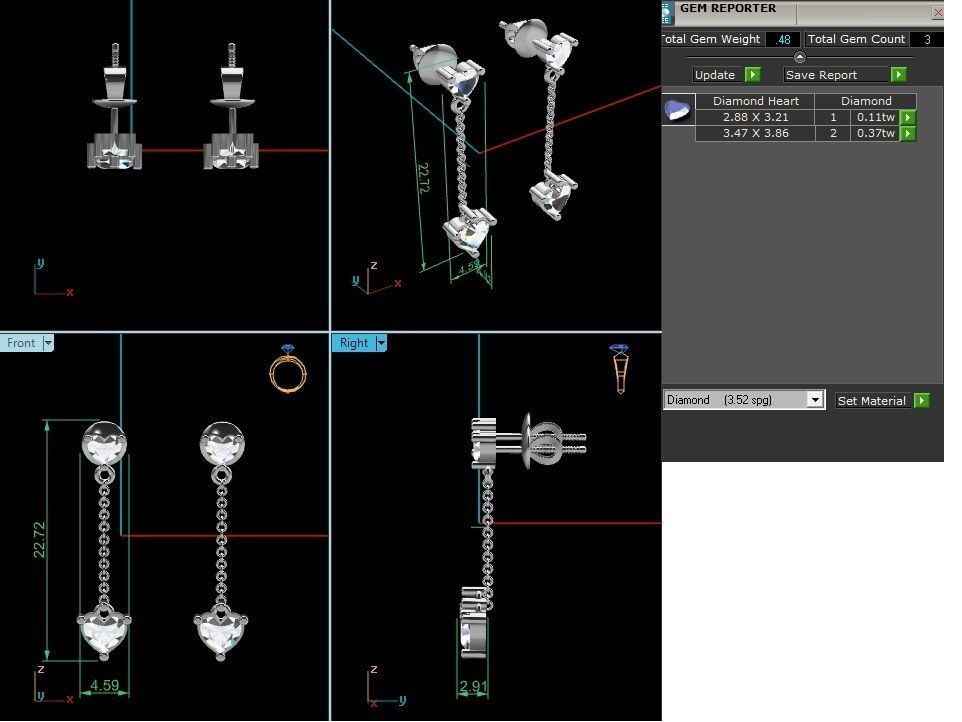 Earrings-2844 two diamond earrings 3D print model_1