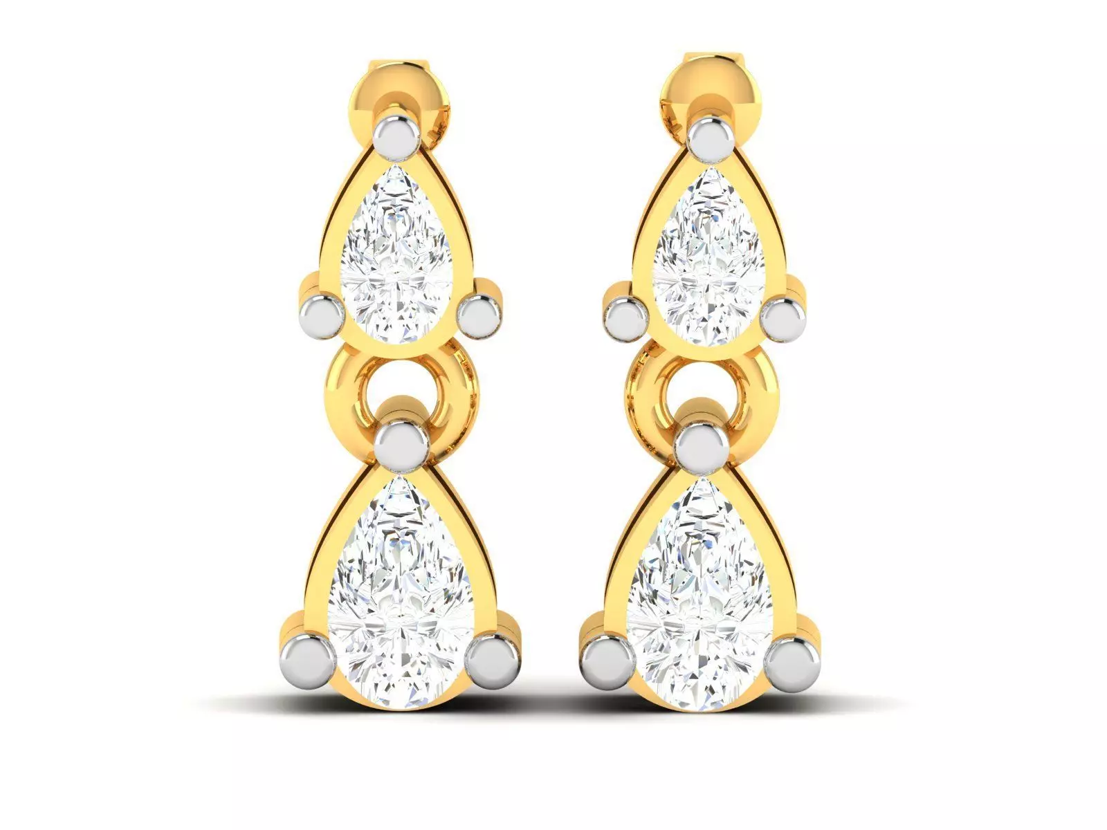 Earrings-2842 pear shaped diamond earrings gold 3D print model_0
