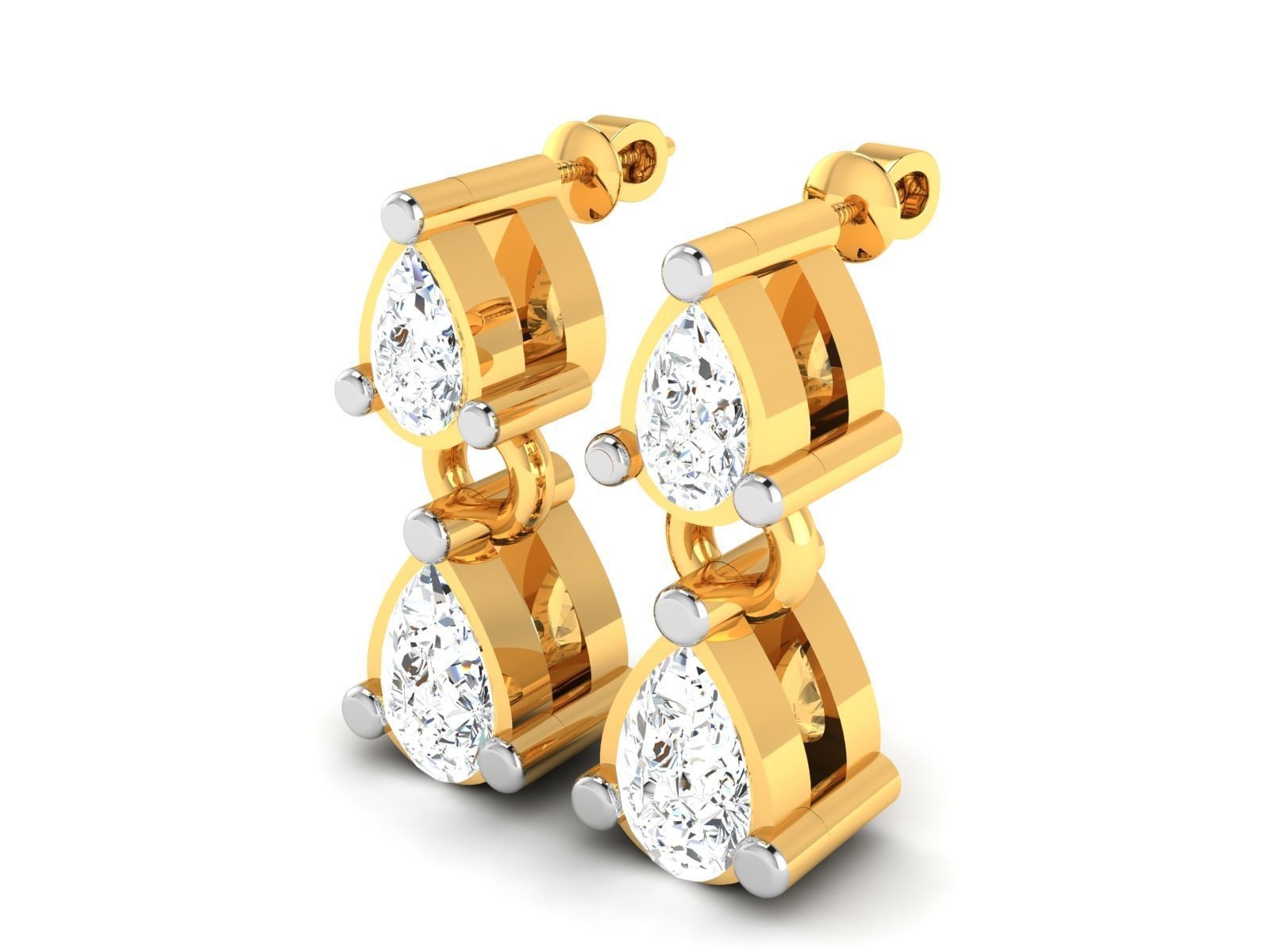 Earrings-2842 pear shaped diamond earrings gold 3D print model_2