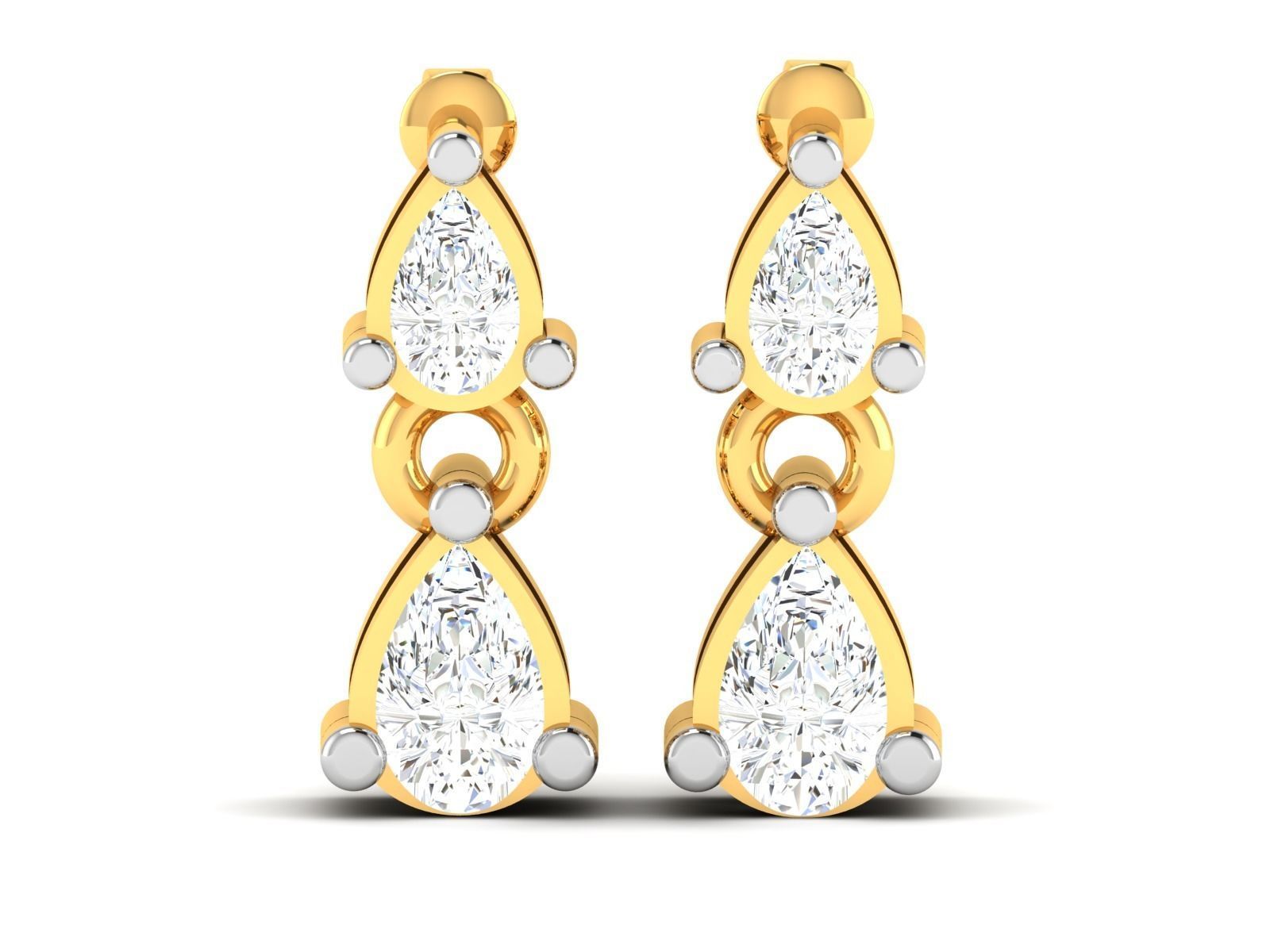 Earrings-2842 pear shaped diamond earrings gold 3D print model_3