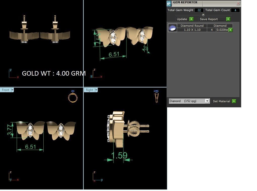 Earrings-2830 gold diamond stud earring 3D print model_2