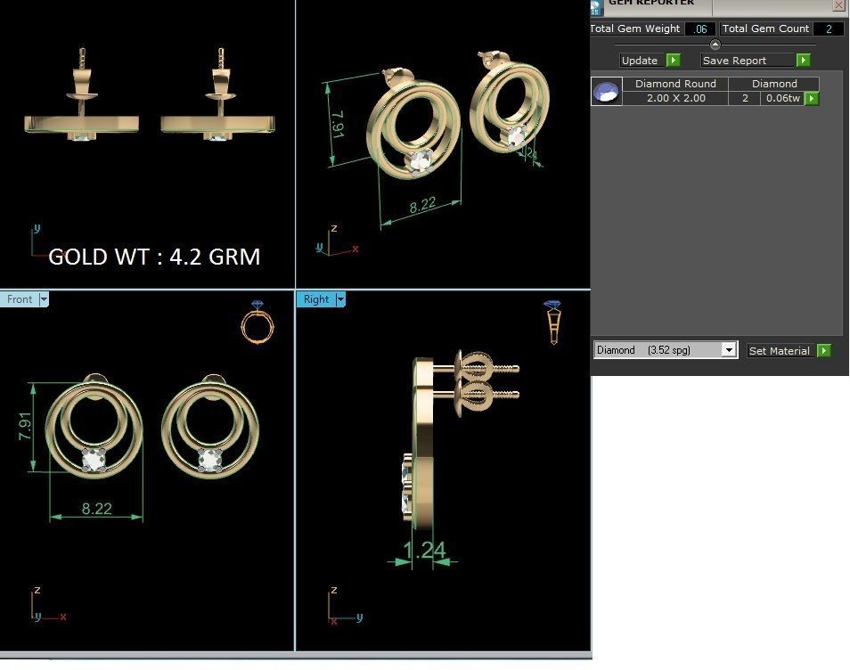 Earrings-2827 diamond stud earring gold 3D print model_3