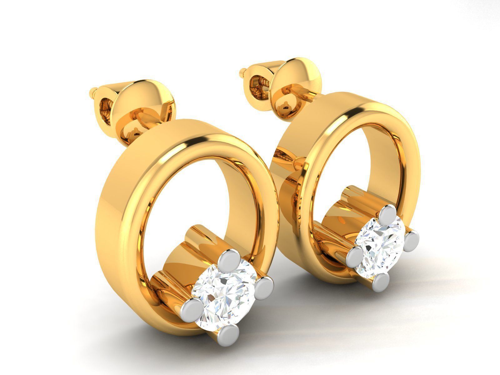 Earrings-2825 two diamond stud earrings gold 3D print model_1