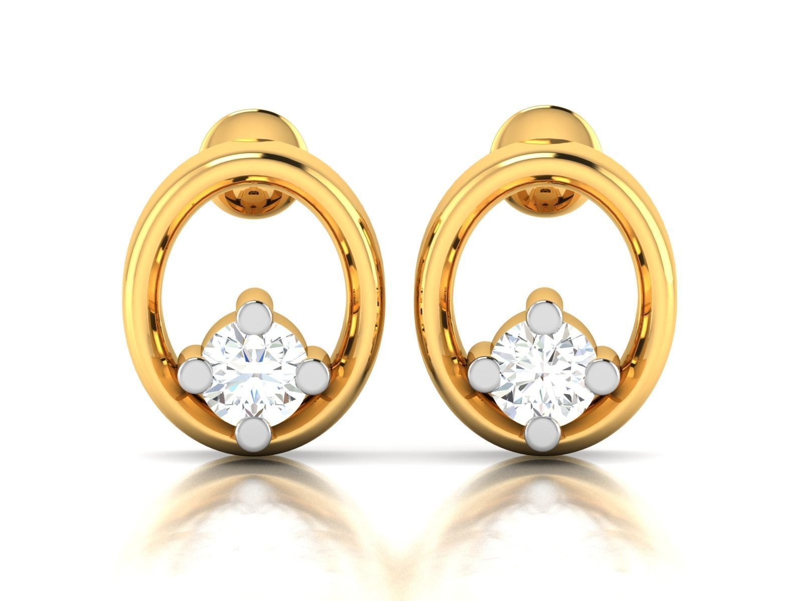 Earrings-2825 two diamond stud earrings gold 3D print model_4
