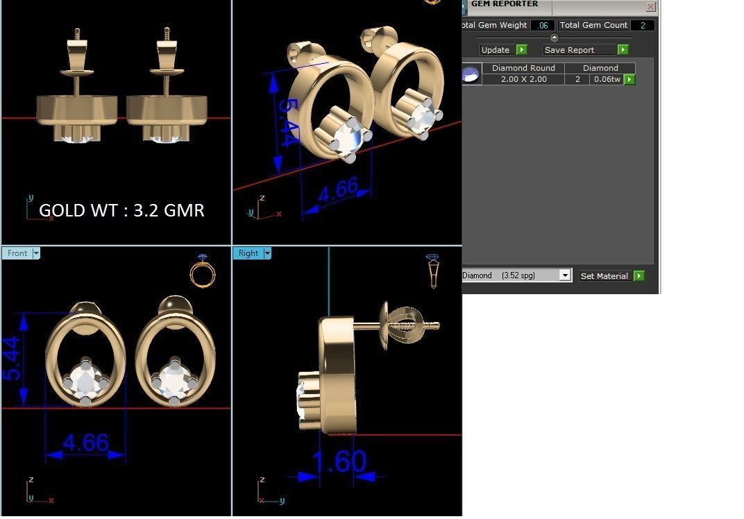 Earrings-2825 two diamond stud earrings gold 3D print model_3