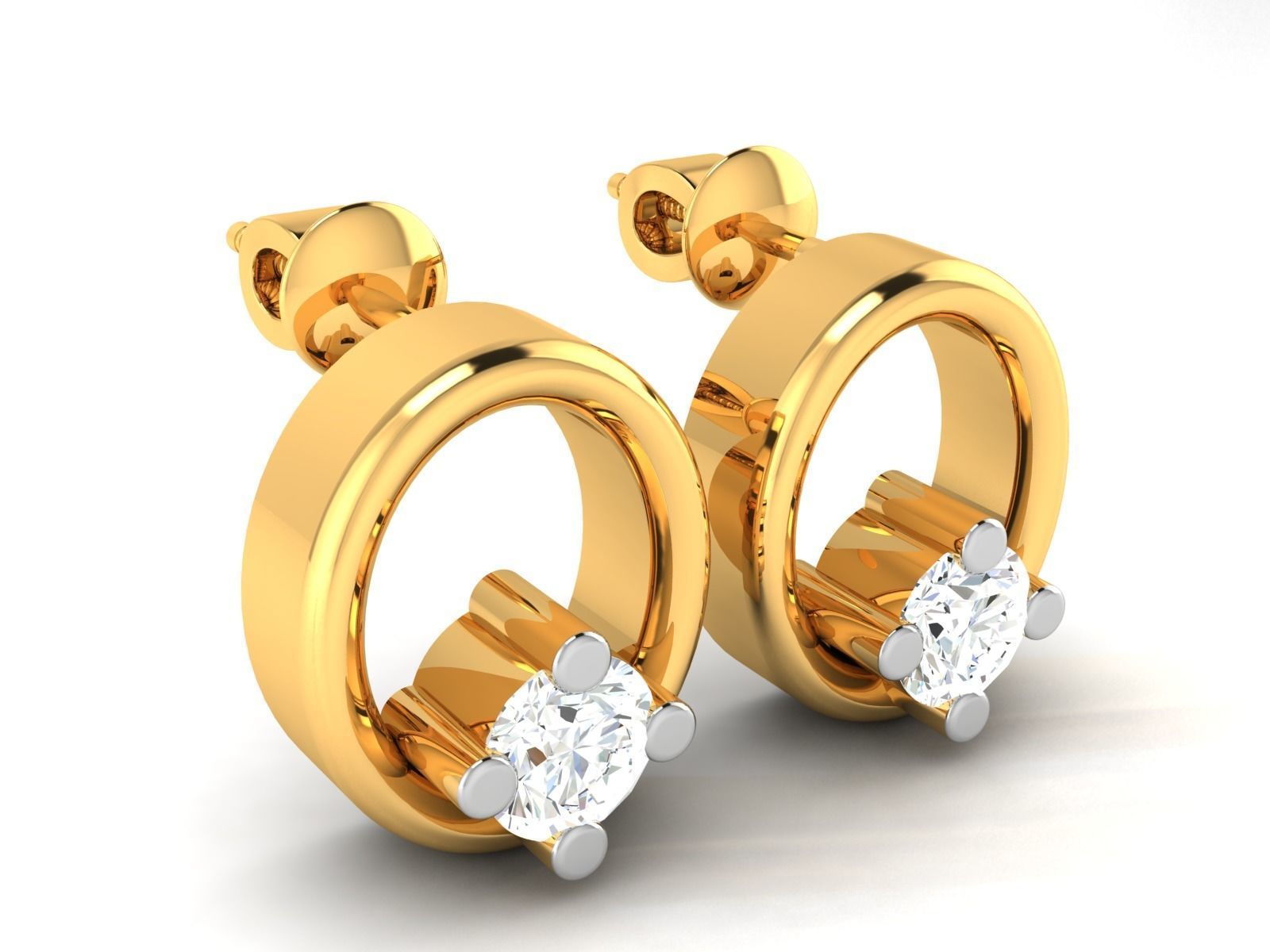 Earrings-2825 two diamond stud earrings gold 3D print model_2