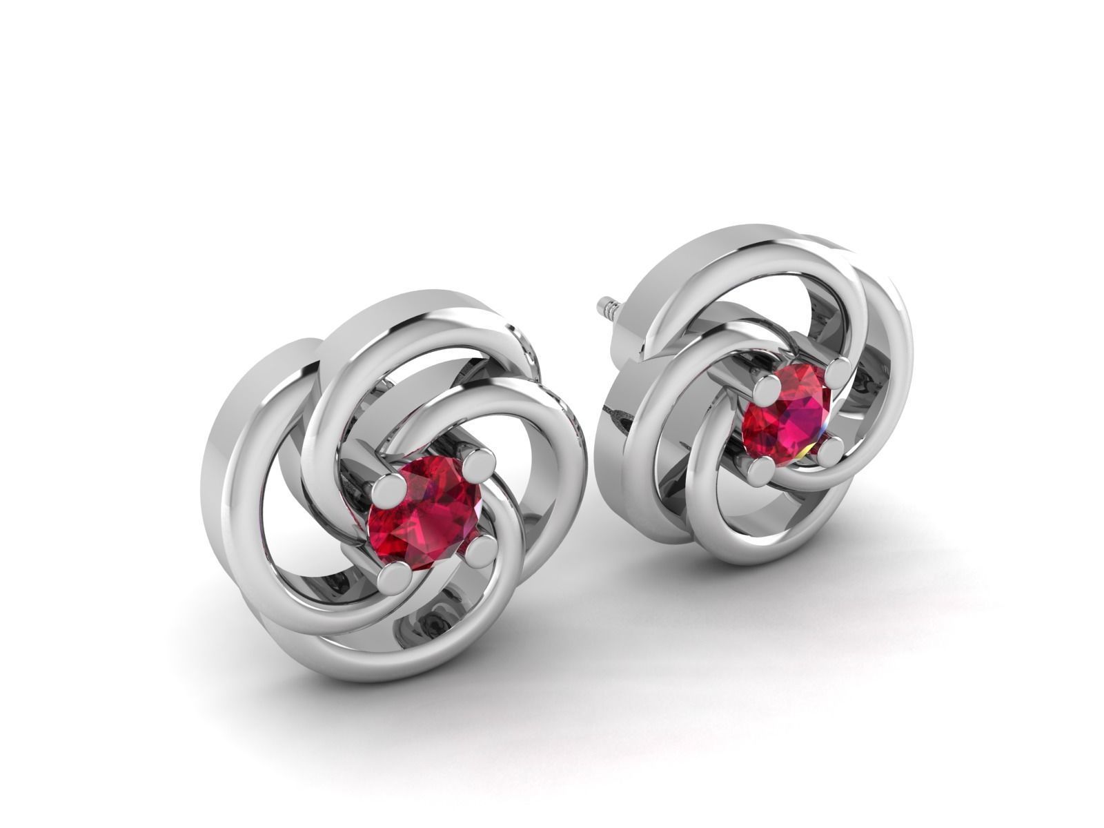Earrings-2824 pair of sterling silver earrings with ruby stones 3D print model_2