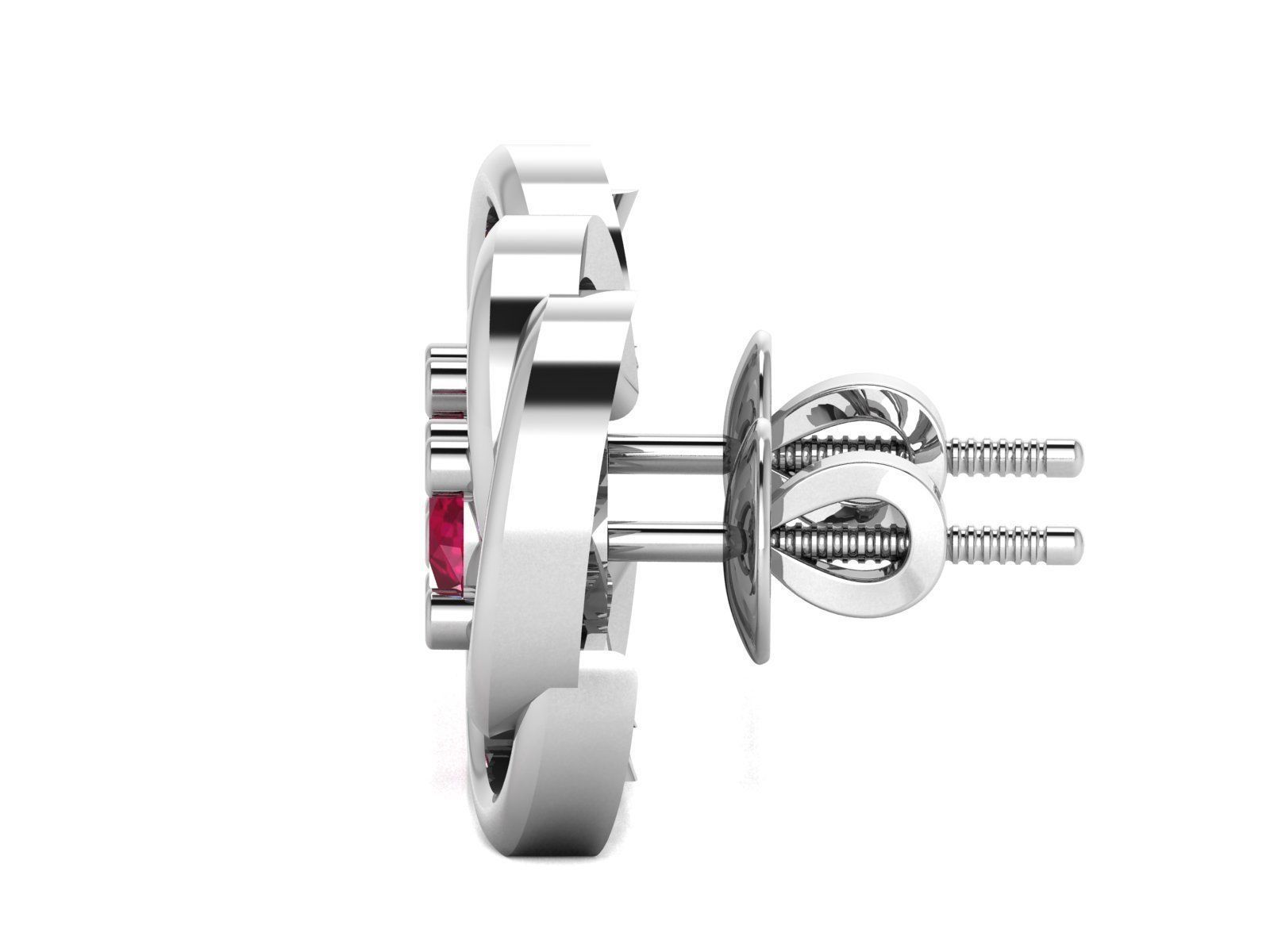 Earrings-2824 pair of sterling silver earrings with ruby stones 3D print model_4