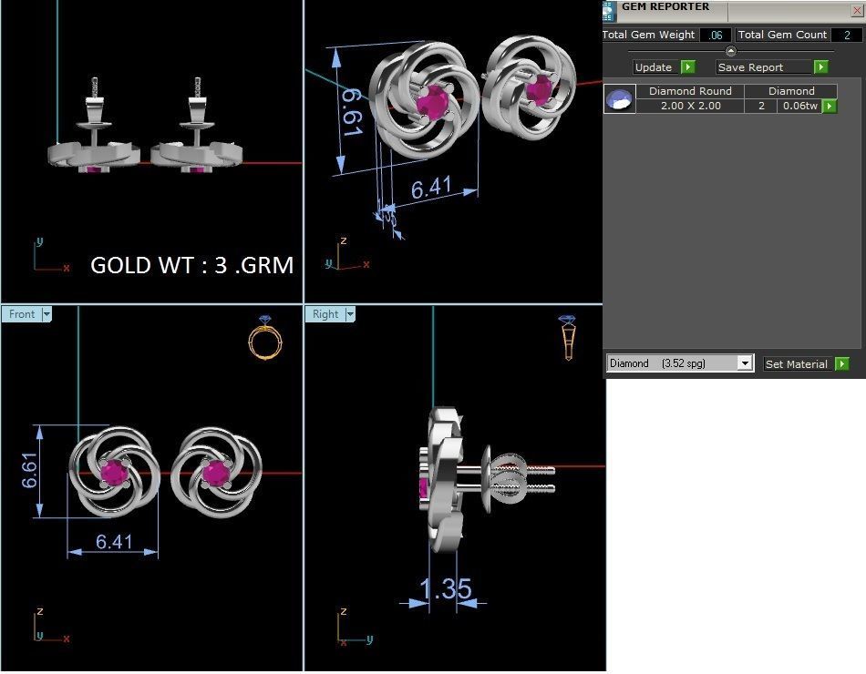 Earrings-2824 pair of sterling silver earrings with ruby stones 3D print model_6